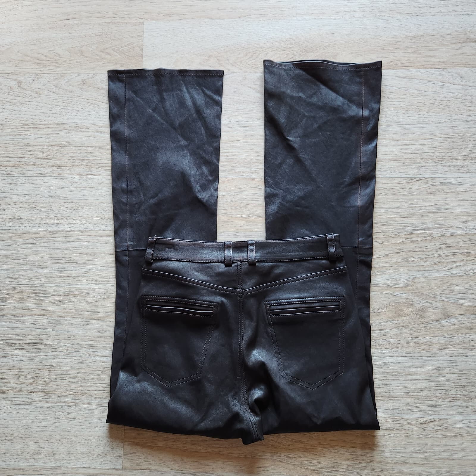 Simon Miller 100% Genuine Leather Bootcut Pants Zip Pocket Dark Brown Women's 27 - Thumbnail 5