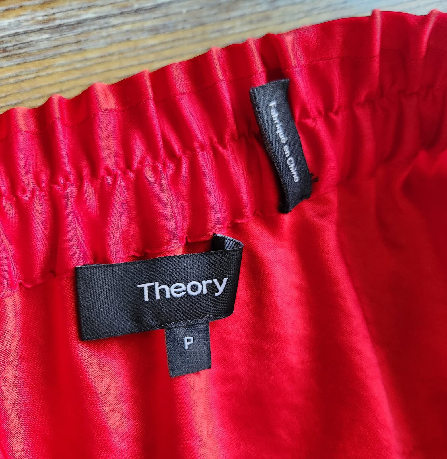 Theory Easy Pull-On Double Sateen Midi A-Line Skirt Elastic Waist Satin Red Sz.P - Thumbnail 9
