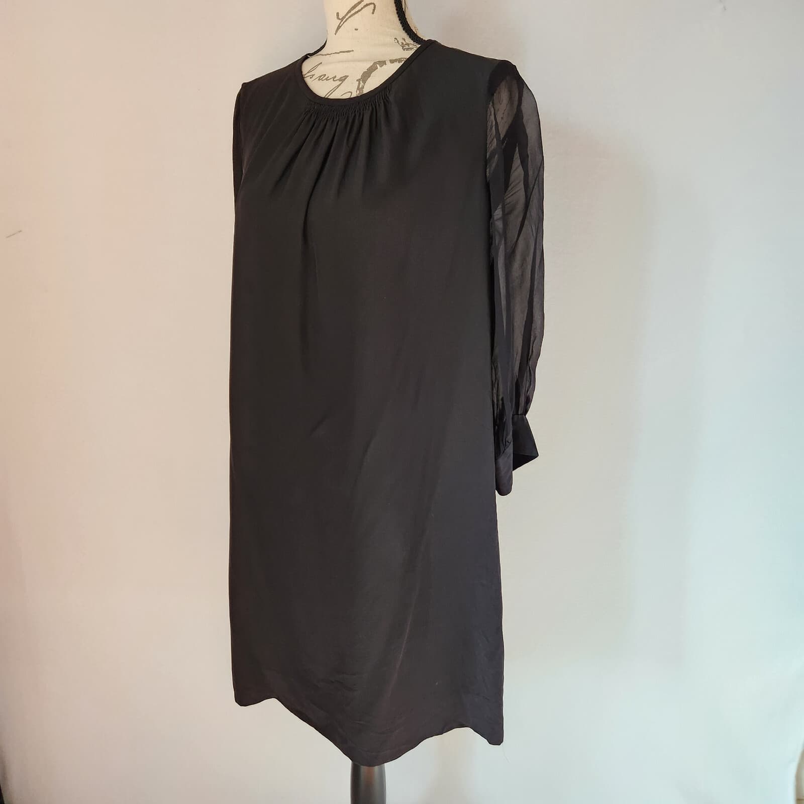 KATE SPADE NEW YORK Black 100% Silk Sheer 3/4 Sleeve Tunic Shift Dress Womens 10 - Thumbnail 2