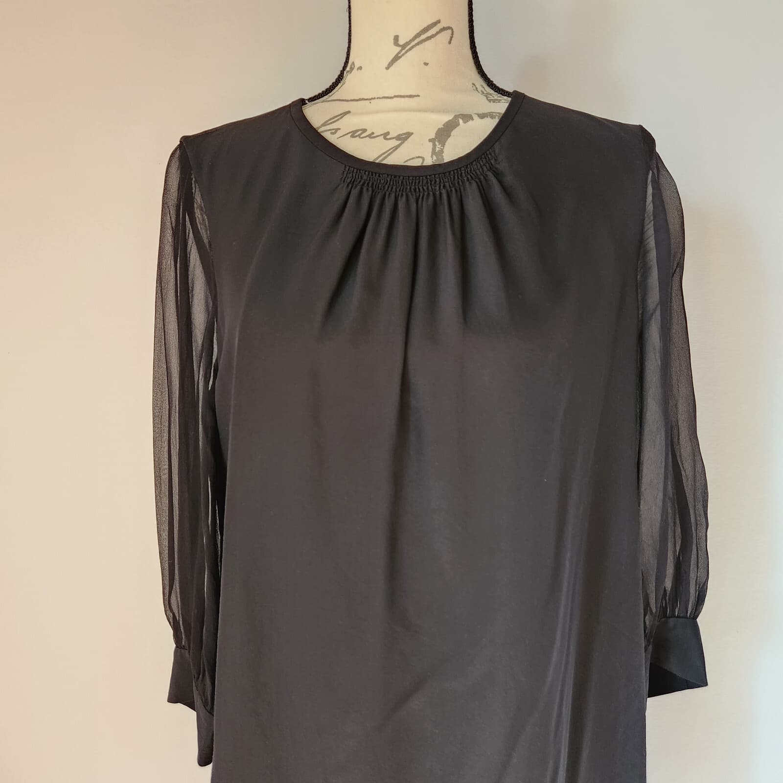 KATE SPADE NEW YORK Black 100% Silk Sheer 3/4 Sleeve Tunic Shift Dress Womens 10 - Thumbnail 5