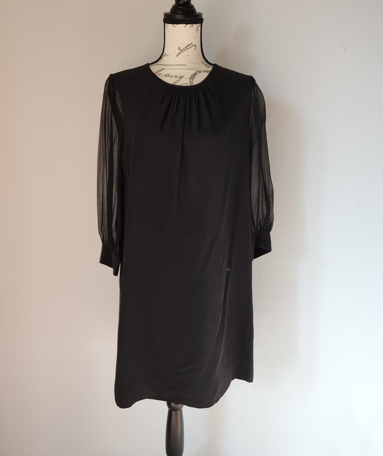 KATE SPADE NEW YORK Black 100% Silk Sheer 3/4 Sleeve Tunic Shift Dress Womens 10 - Thumbnail 4