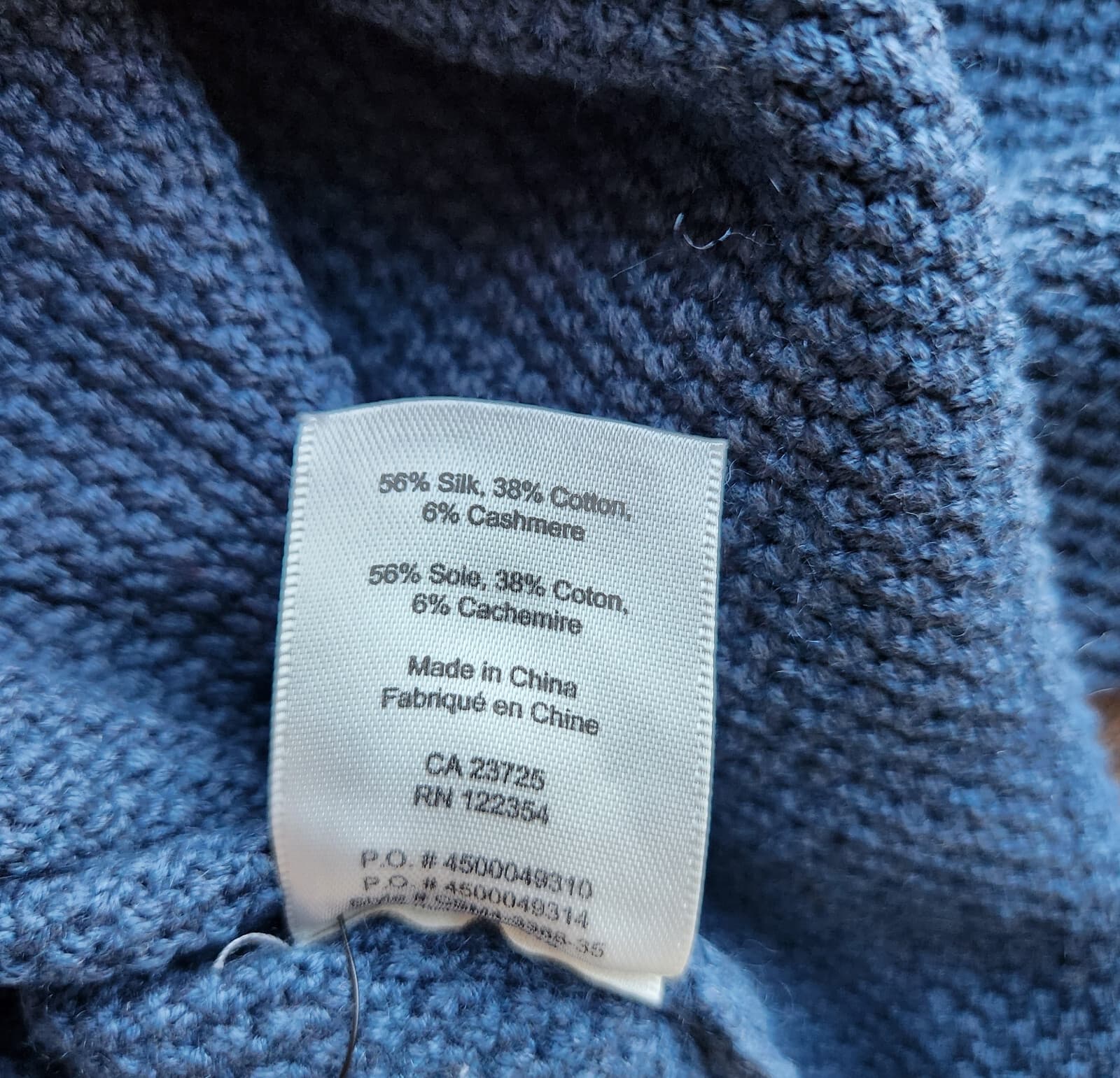 Aritzia Wilfred Galois Silk Cotton Cashmere Waffle Knit V-Neck Sweater Blue XXS - Thumbnail 11