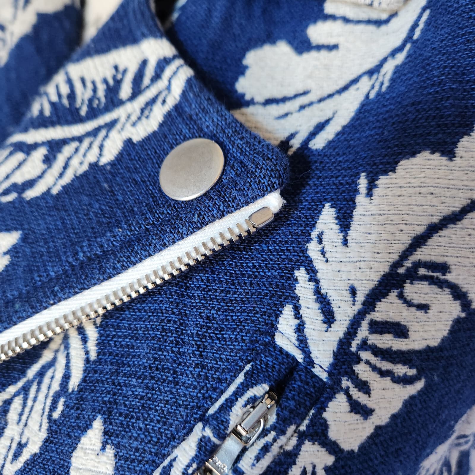Laveer Feather Belt Biker Vest Jacket Zip Pocket Blue White Women Bust 34" (S) - Thumbnail 7