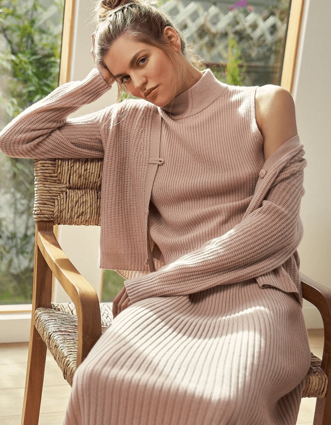 360 Cashmere Katelyn Ribbed Knit Maxi Skirt Pull-On Wool Cashmere Nude Pink Sz.L - Thumbnail 4
