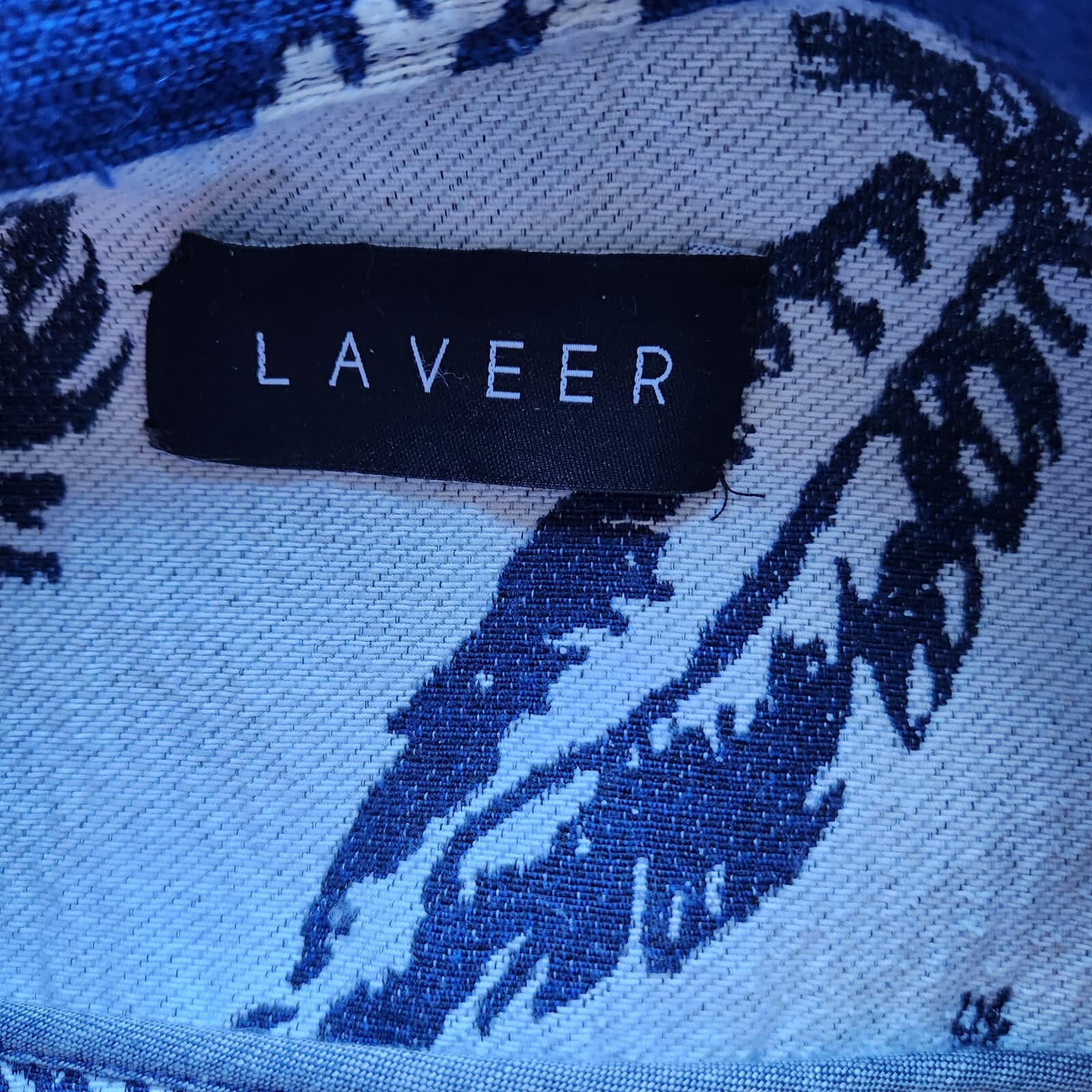 Laveer Feather Belt Biker Vest Jacket Zip Pocket Blue White Women Bust 34" (S) - Thumbnail 10