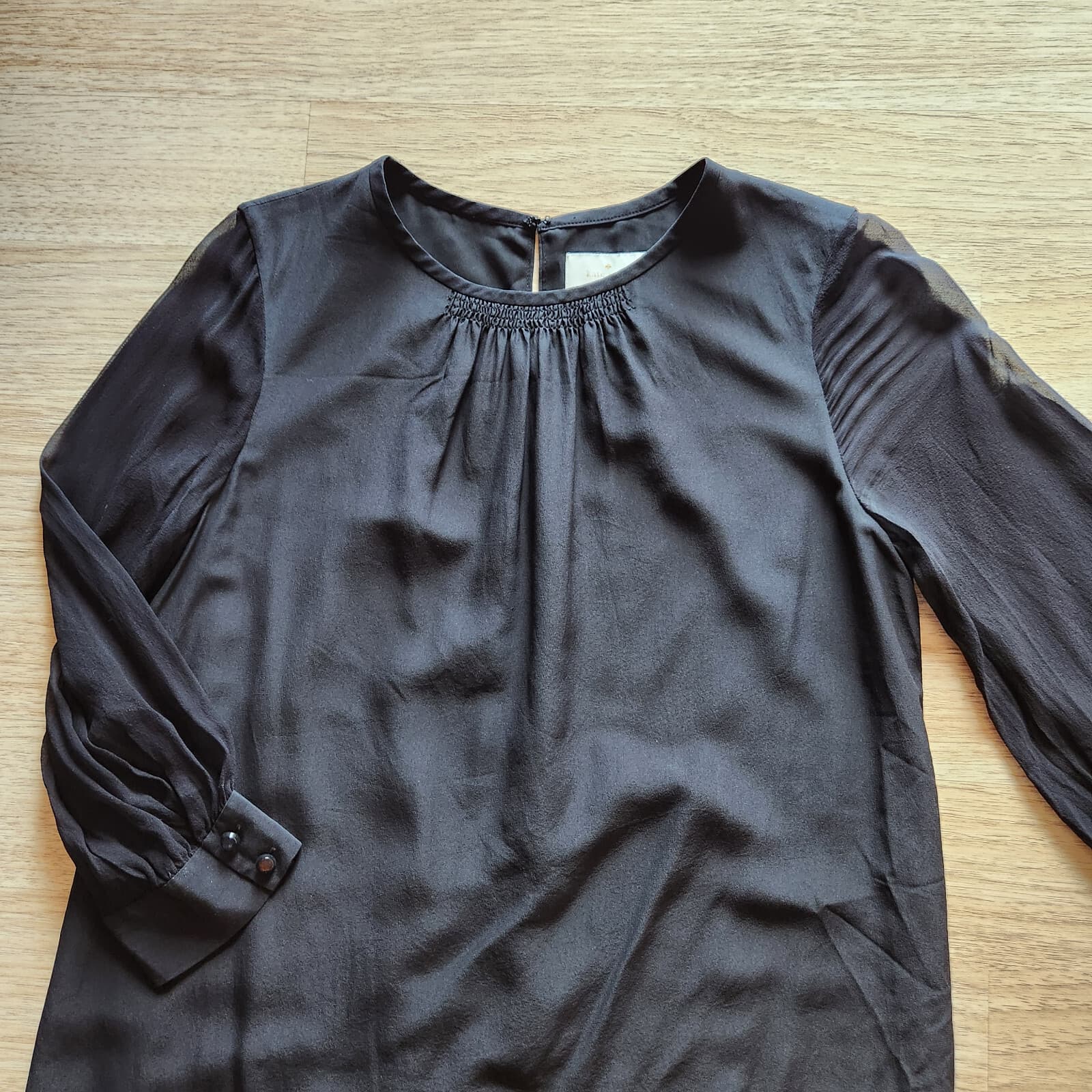 KATE SPADE NEW YORK Black 100% Silk Sheer 3/4 Sleeve Tunic Shift Dress Womens 10 - Thumbnail 10