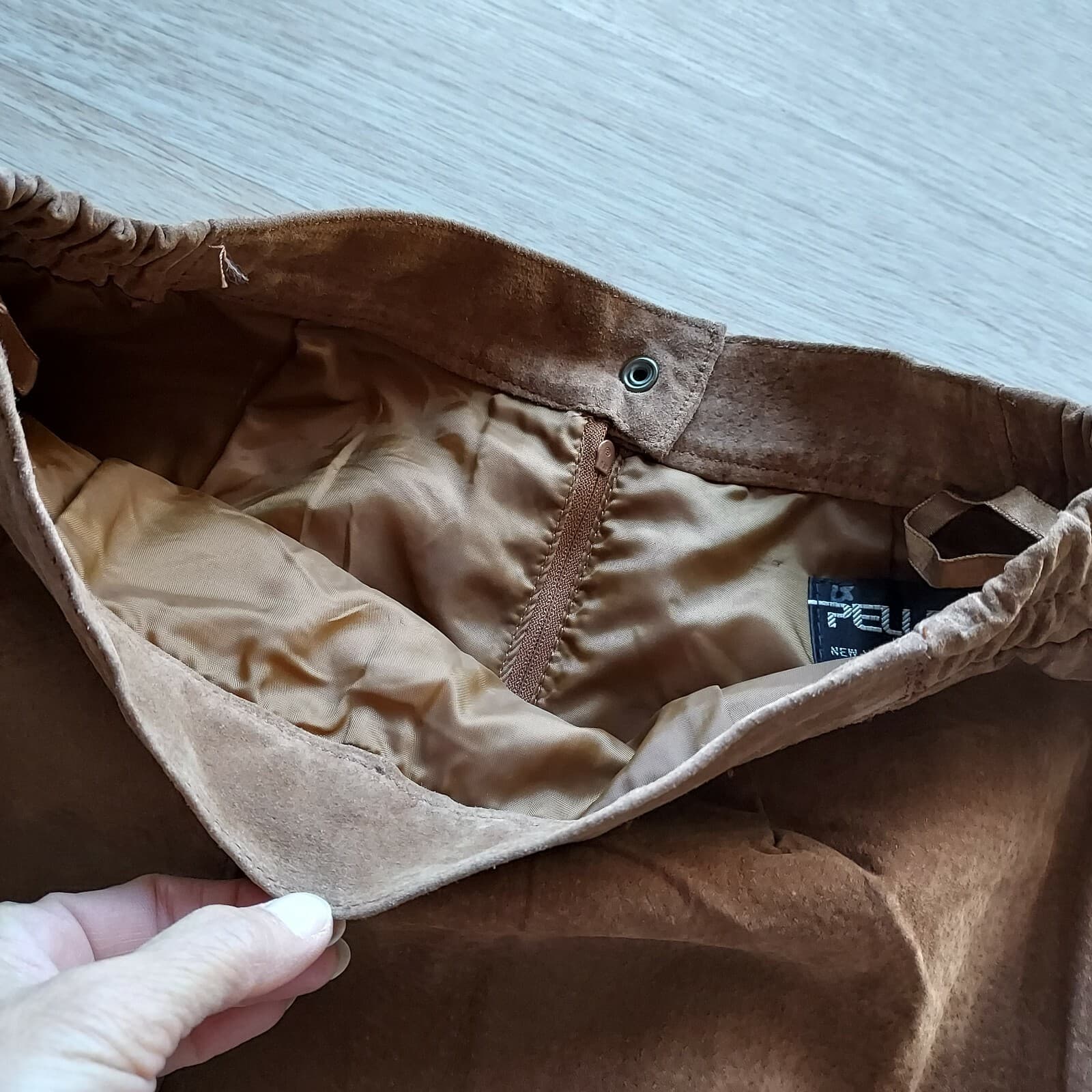 Vintage Pelle 100% Suede Leather Mini Pencil Skirt Zip Brown Women Sz.10 - Thumbnail 3