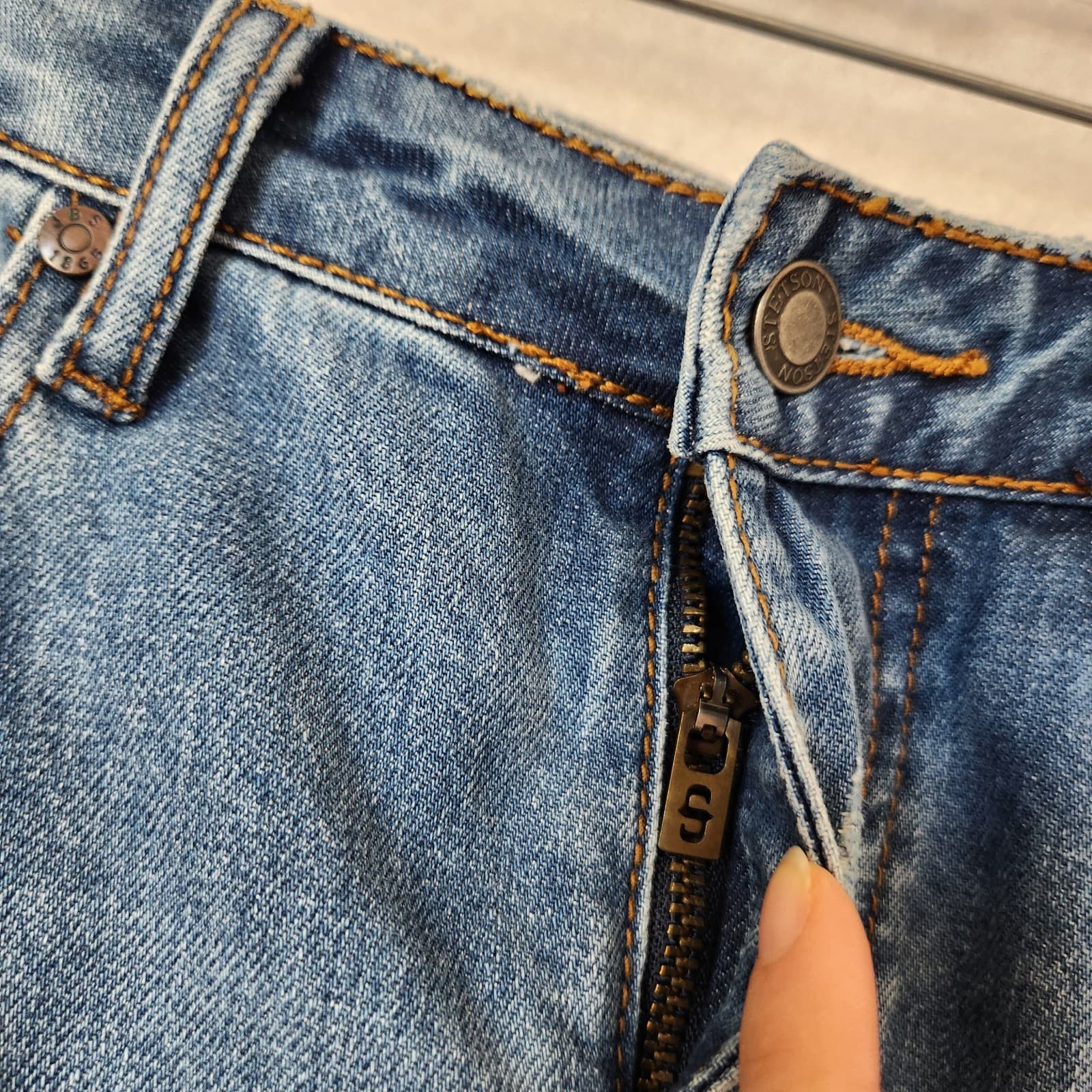 Stetson Denim Country Maxi A-Line Skirt Zip Pocket Distressed Cotton Blue Size 8 - Thumbnail 4