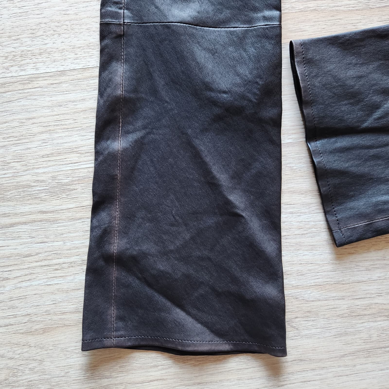 Simon Miller 100% Genuine Leather Bootcut Pants Zip Pocket Dark Brown Women's 27 - Thumbnail 3