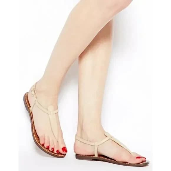 Sam Edelman Gigi Beige Faux Leather T-Strap Thong Flat Sandals Buckle Women's 6M - Thumbnail 6