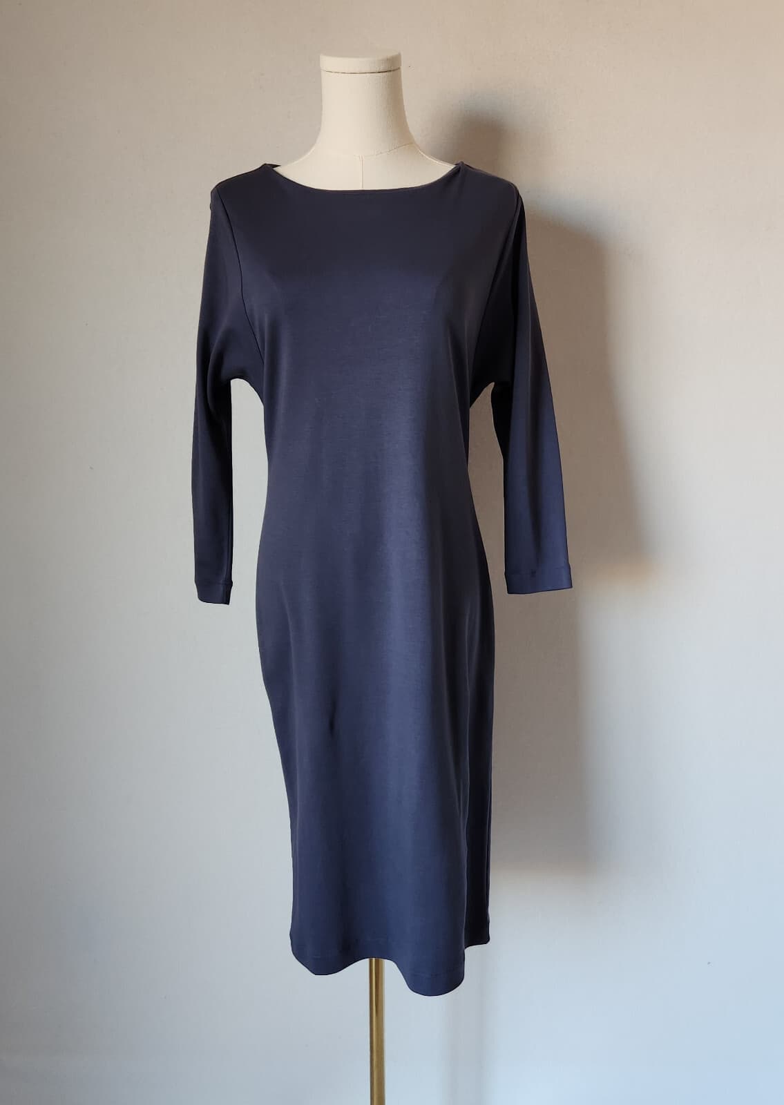 Peruvian Connection Midi Sheath Dress Long Sleeve Knit Pima Cotton Blue Women XS - Thumbnail 2