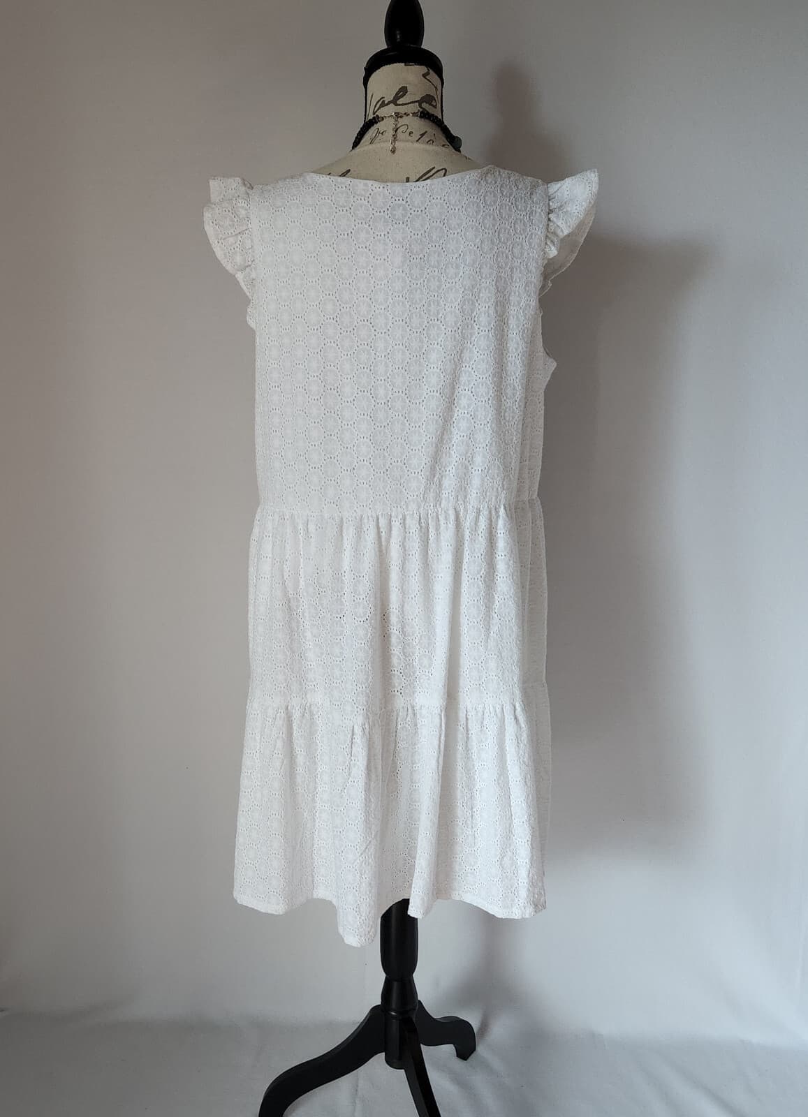 NWT Joie Mommy & Me Eyelet Tiered Shift Dress+Headband Cap Sleeve White Women XL - Thumbnail 6