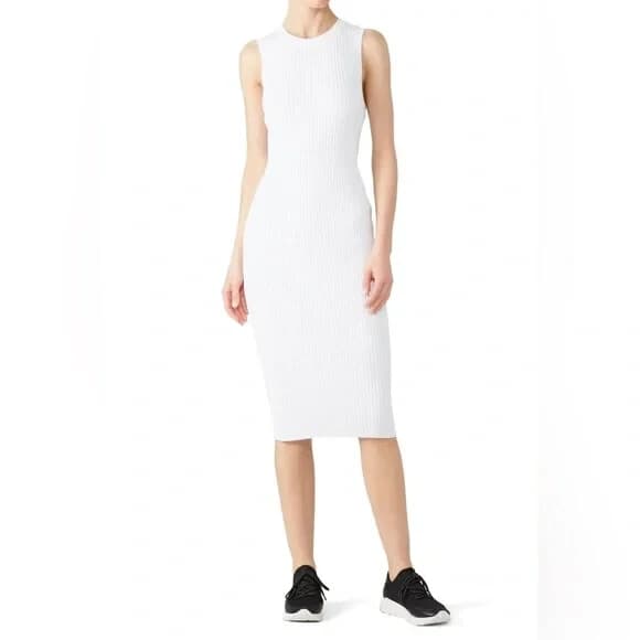 Rag & Bone Brea Sleeveless Cable Rib-Knit Midi Dress Stretch Crewneck White Sz.L - Thumbnail 10