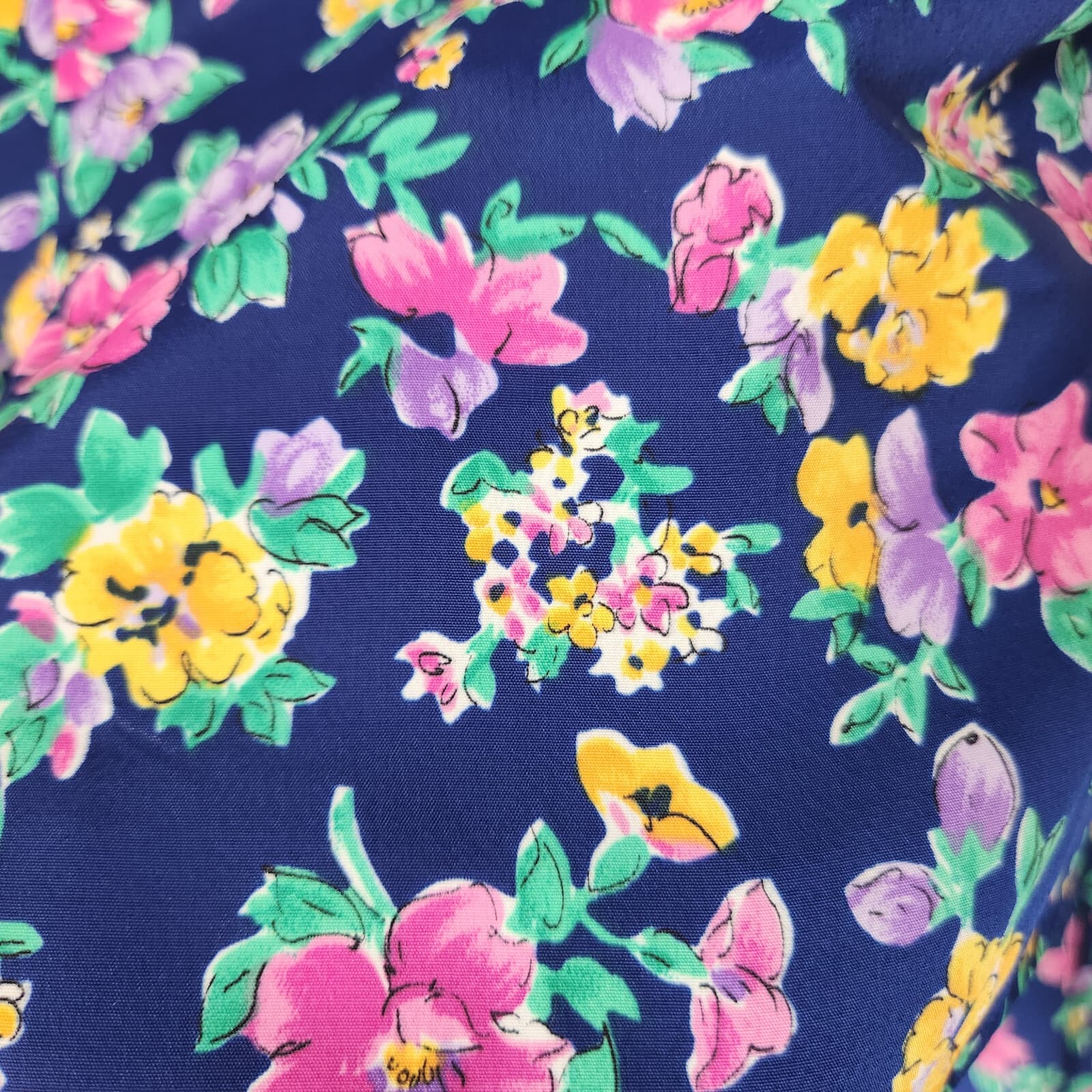 Vintage Talbots 2pc. Set Floral Button Front Top + Pleat Midi Skirt Blue Sz.12 - Thumbnail 7