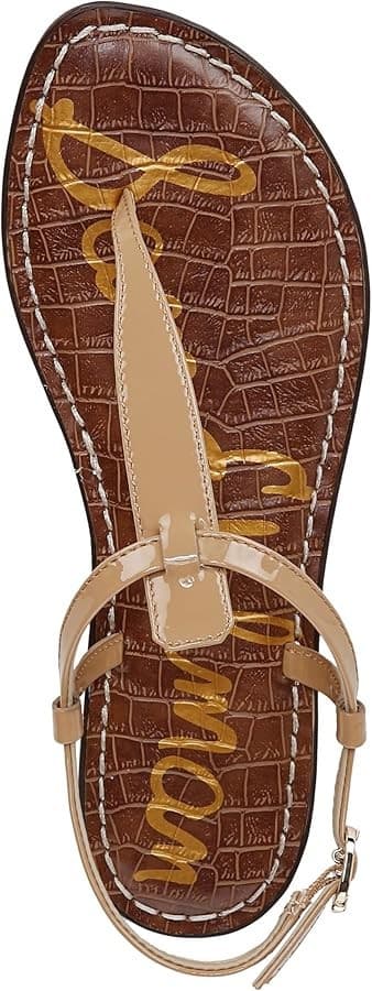 Sam Edelman Gigi Beige Faux Leather T-Strap Thong Flat Sandals Buckle Women's 6M - Thumbnail 3