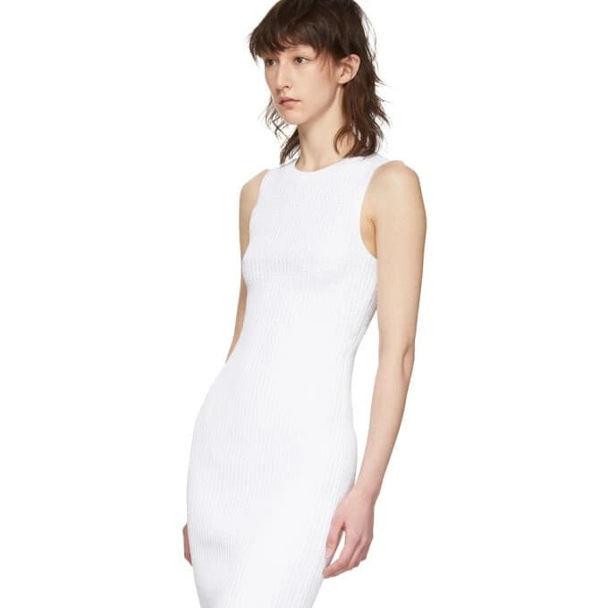 Rag & Bone Brea Sleeveless Cable Rib-Knit Midi Dress Stretch Crewneck White Sz.L - Thumbnail 5
