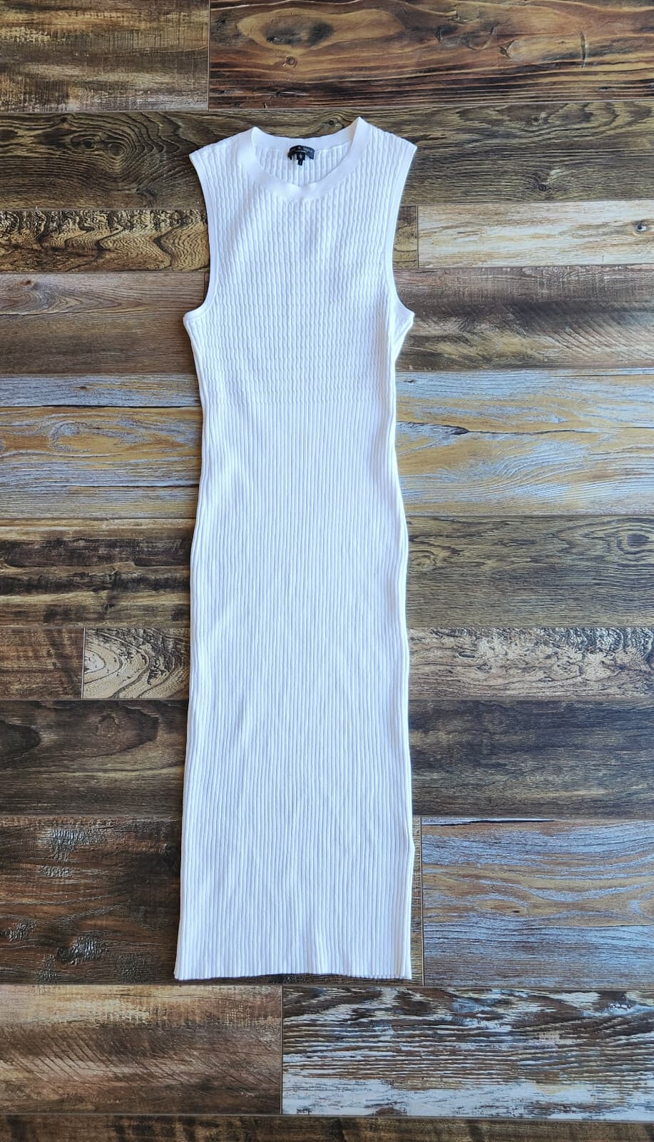 Rag & Bone Brea Sleeveless Cable Rib-Knit Midi Dress Stretch Crewneck White Sz.L - Thumbnail 9