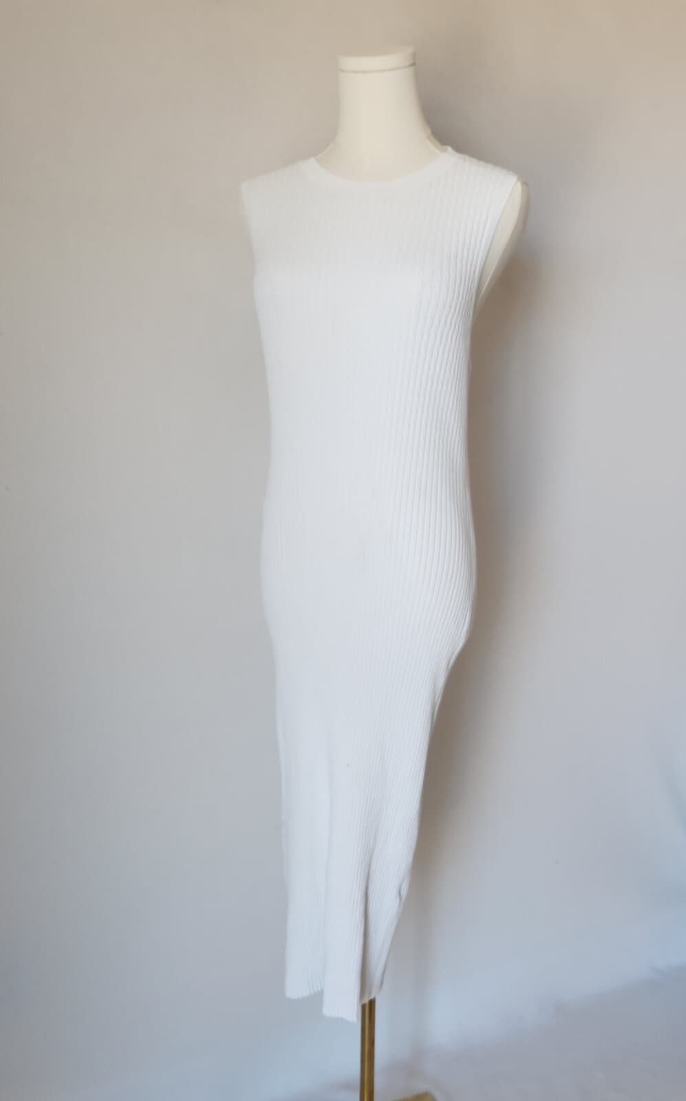 Rag & Bone Brea Sleeveless Cable Rib-Knit Midi Dress Stretch Crewneck White Sz.L - Thumbnail 4