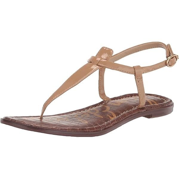 Sam Edelman Gigi Beige Faux Leather T-Strap Thong Flat Sandals Buckle Women's 6M - Thumbnail 5