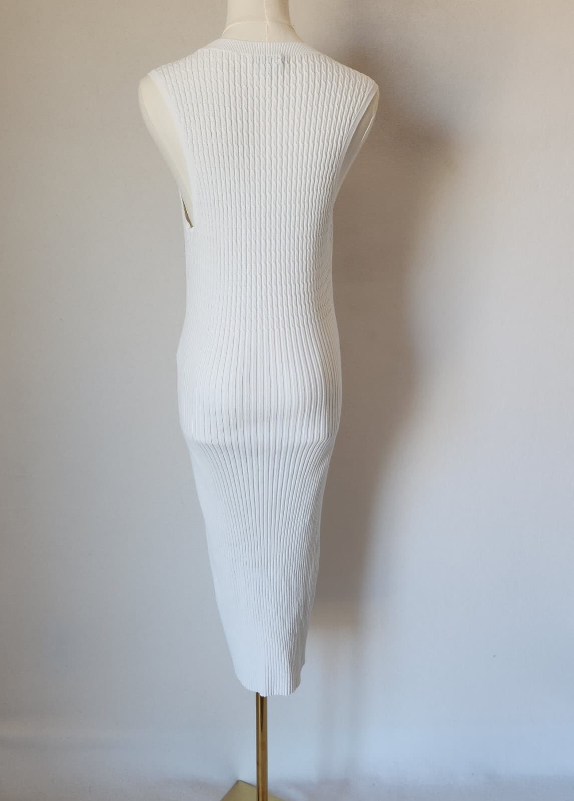 Rag & Bone Brea Sleeveless Cable Rib-Knit Midi Dress Stretch Crewneck White Sz.L - Thumbnail 8