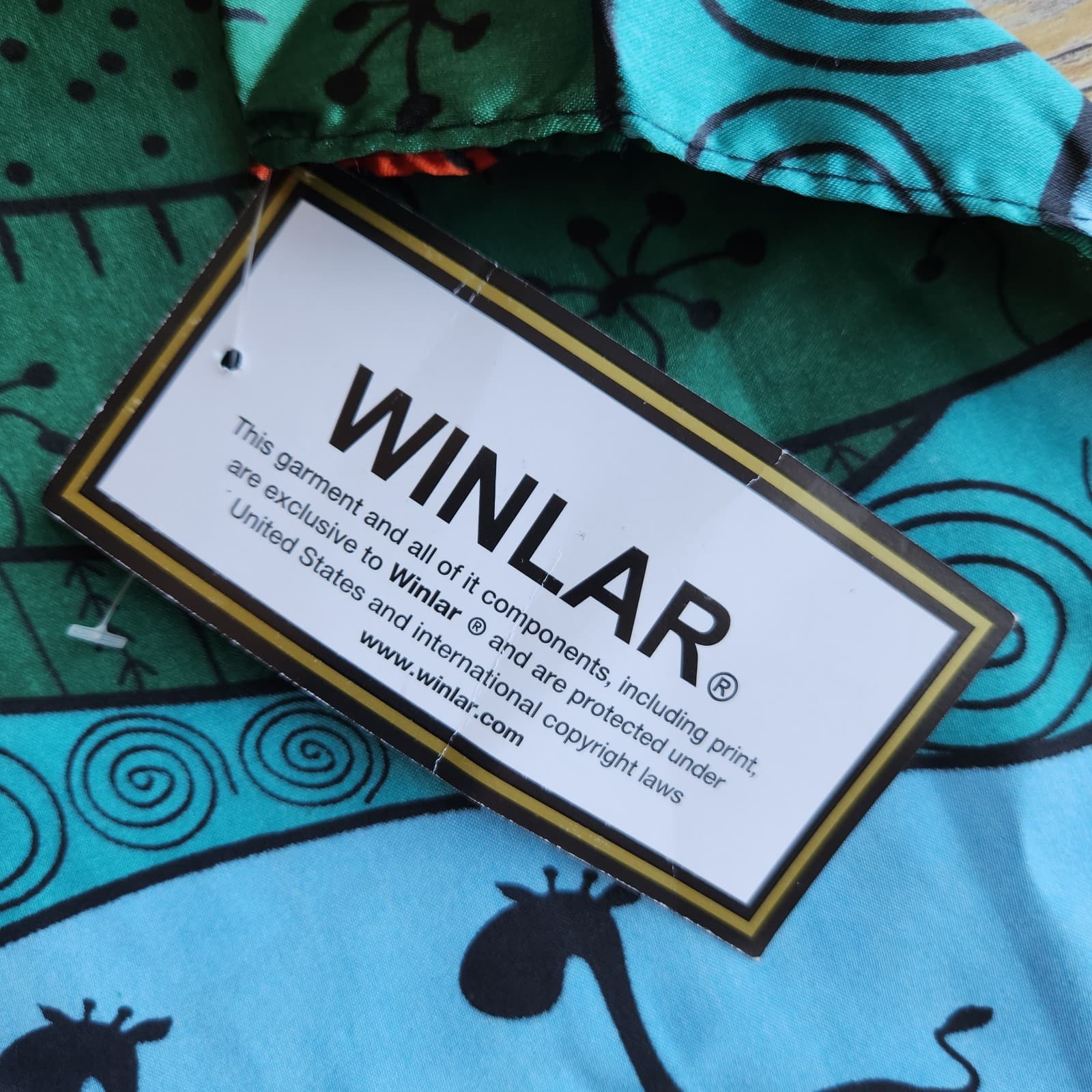 NWT Winlar Dinasaur Tribal Art Colorful Satin Maxi Caftan Dress V-Neck One Size - Thumbnail 9