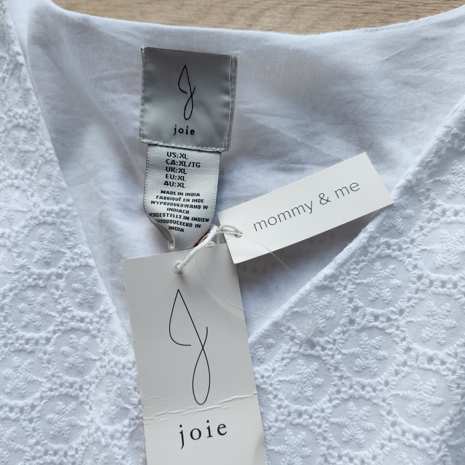 NWT Joie Mommy & Me Eyelet Tiered Shift Dress+Headband Cap Sleeve White Women XL - Thumbnail 8