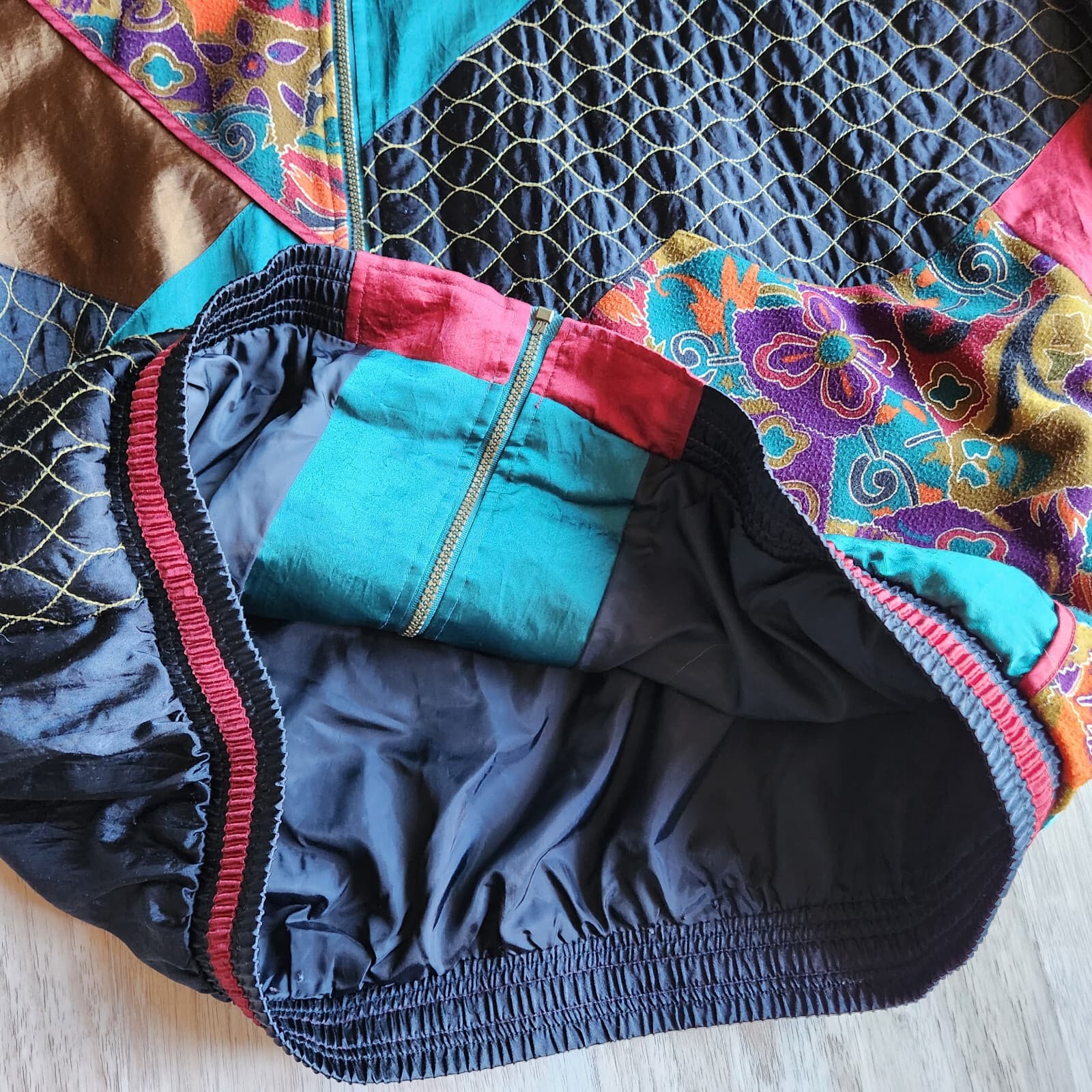 Vintage Casual Isle Patchwork Bomber Jacket Women Plus 2X Full-Zip Multicolor - Thumbnail 8