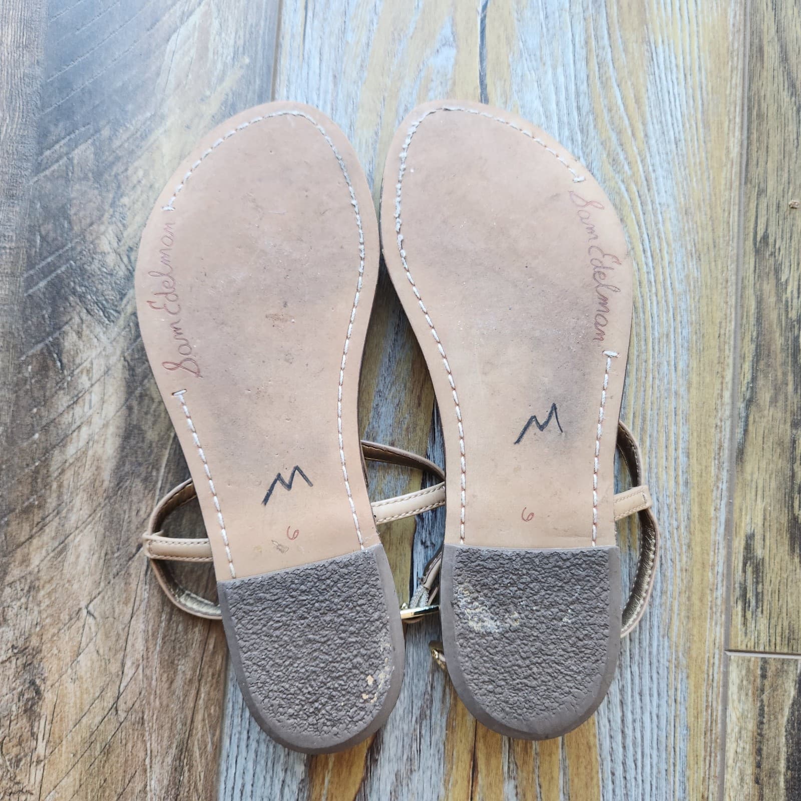 Sam Edelman Gigi Beige Faux Leather T-Strap Thong Flat Sandals Buckle Women's 6M - Thumbnail 12