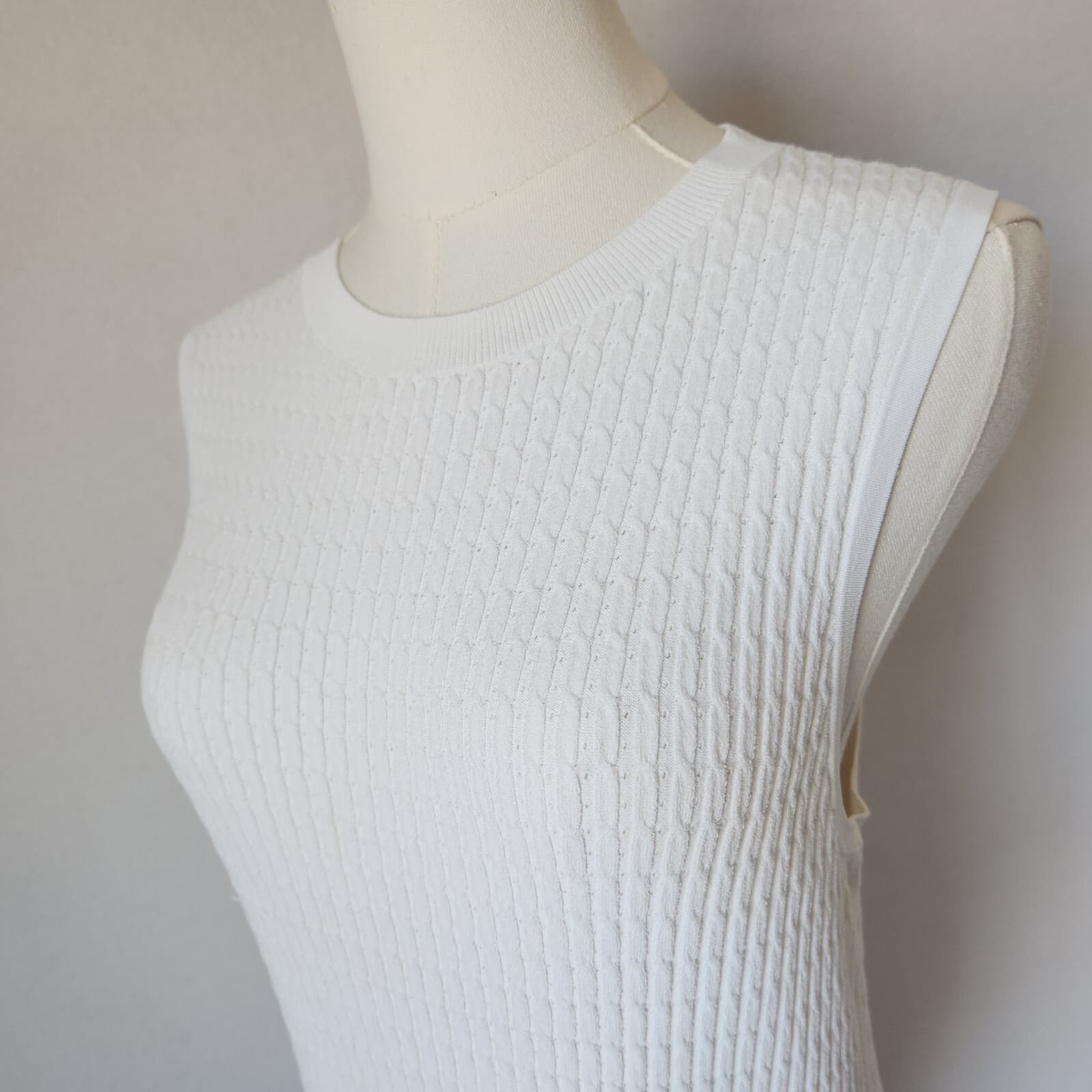 Rag & Bone Brea Sleeveless Cable Rib-Knit Midi Dress Stretch Crewneck White Sz.L - Thumbnail 6