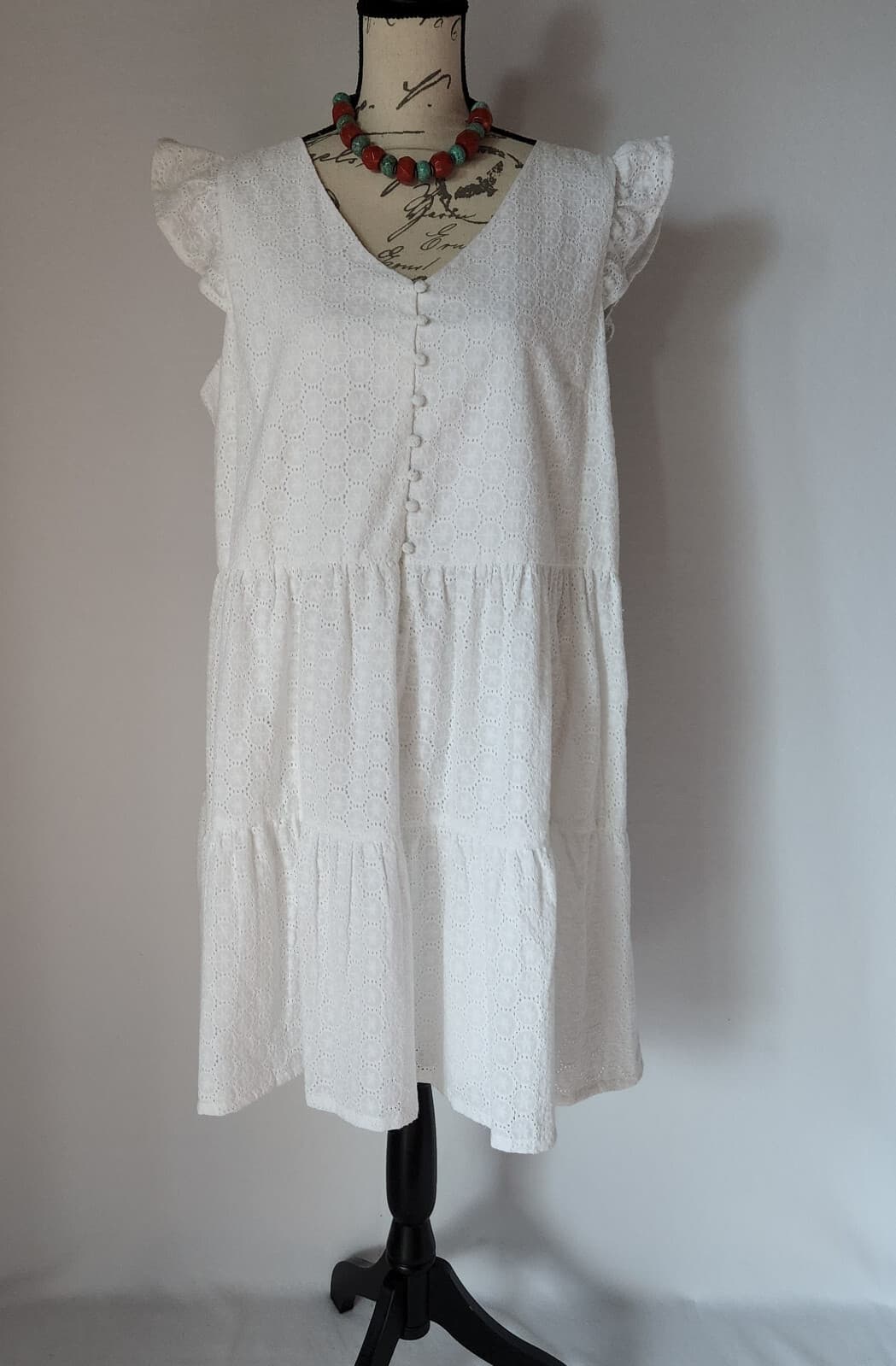 NWT Joie Mommy & Me Eyelet Tiered Shift Dress+Headband Cap Sleeve White Women XL - Thumbnail 4