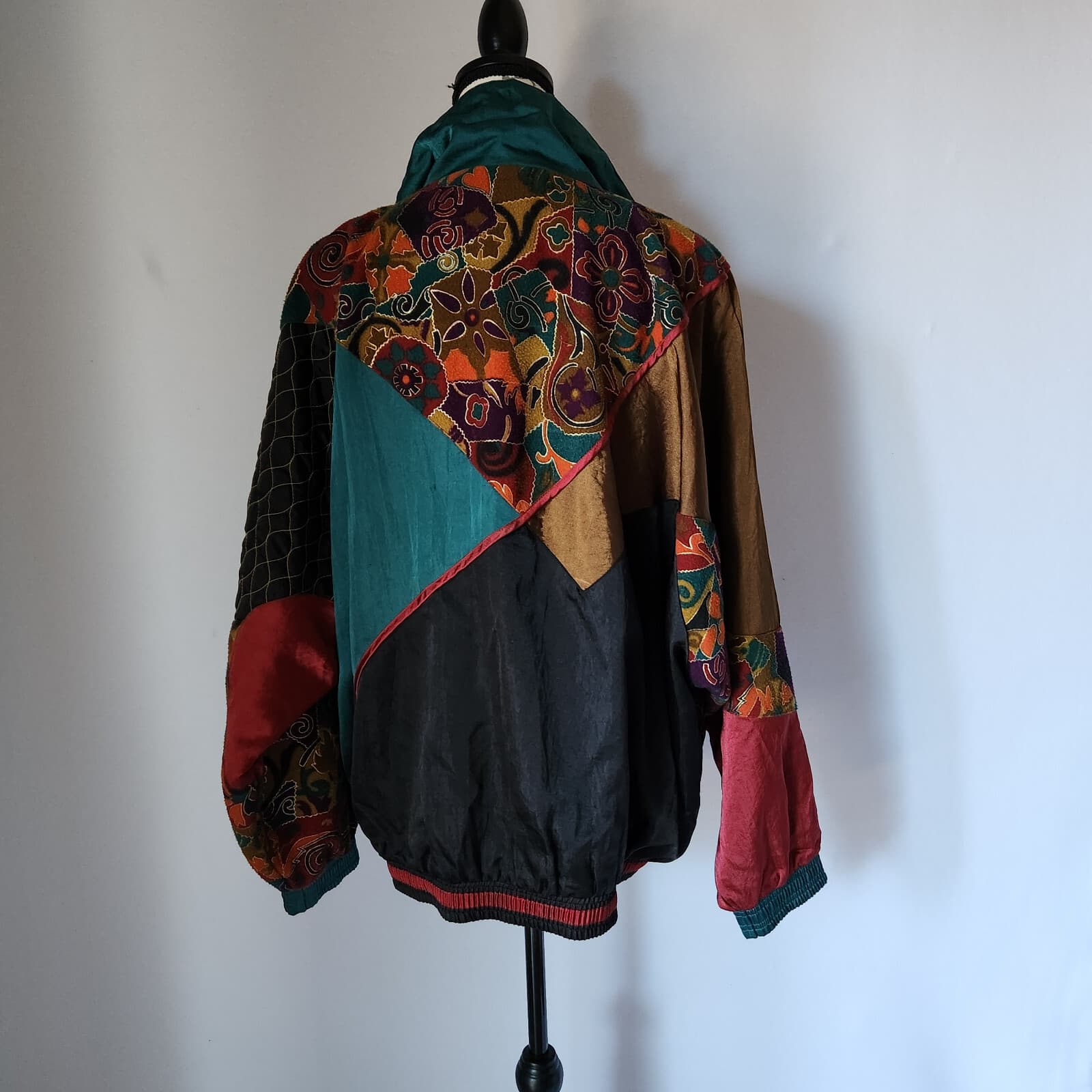 Vintage Casual Isle Patchwork Bomber Jacket Women Plus 2X Full-Zip Multicolor - Thumbnail 6