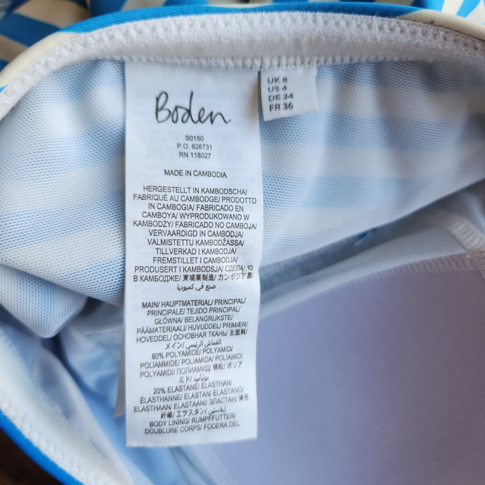 Boden Minori One Piece Swimsuit Halter Tie-Neck Bra Pad Stripe Blue White Size 4 - Thumbnail 11