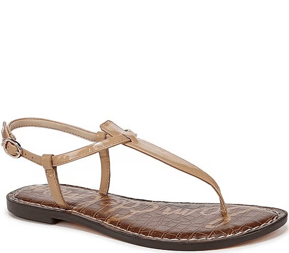 Sam Edelman Gigi Beige Faux Leather T-Strap Thong Flat Sandals Buckle Women's 6M - Thumbnail 2