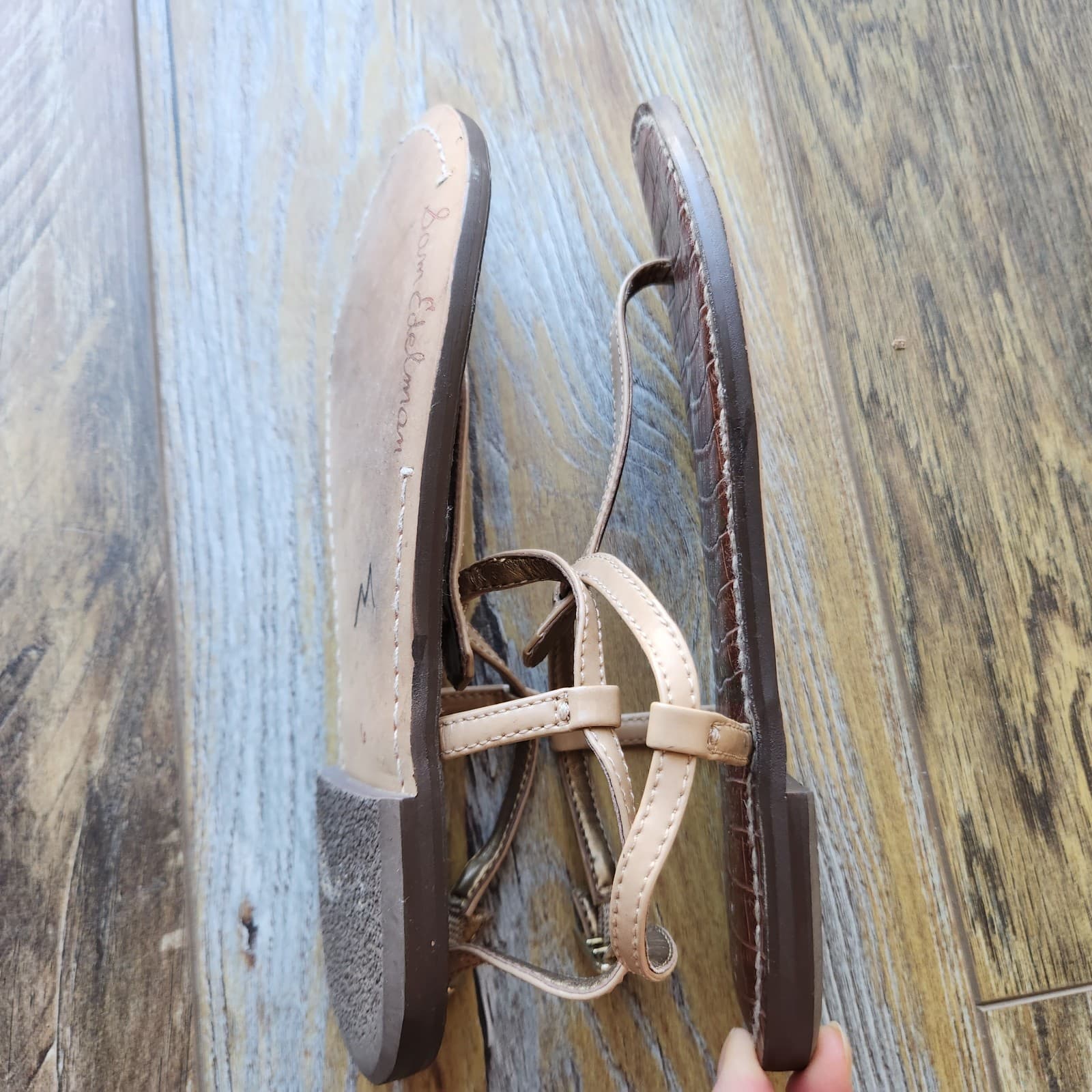 Sam Edelman Gigi Beige Faux Leather T-Strap Thong Flat Sandals Buckle Women's 6M - Thumbnail 7