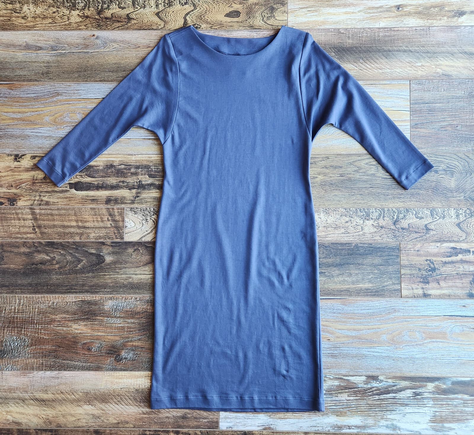 Peruvian Connection Midi Sheath Dress Long Sleeve Knit Pima Cotton Blue Women XS - Thumbnail 6