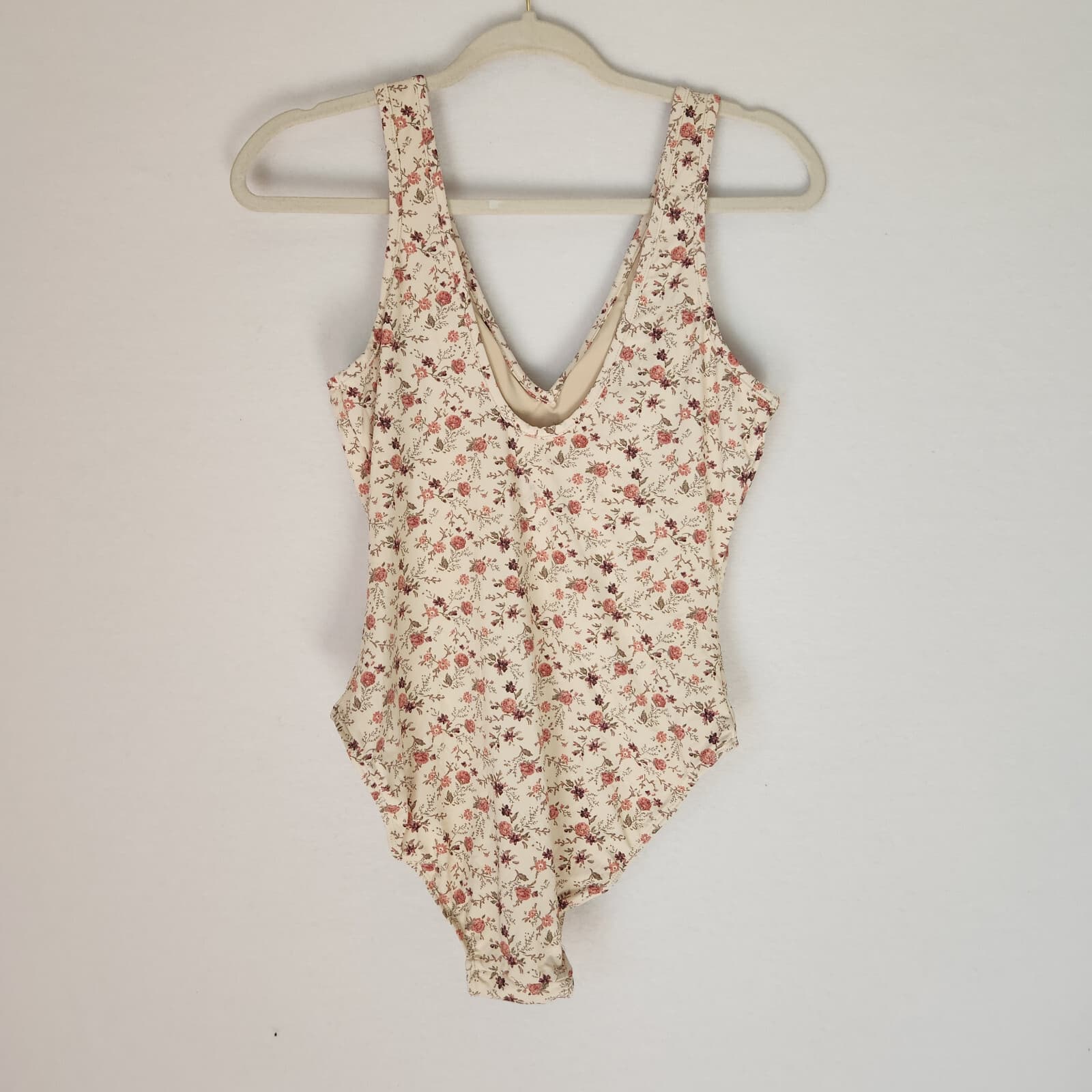 NWoT Mia Joy Joyfolie Floral One Piece Swimsuit High Cut Padded Beige Women's M - Thumbnail 3