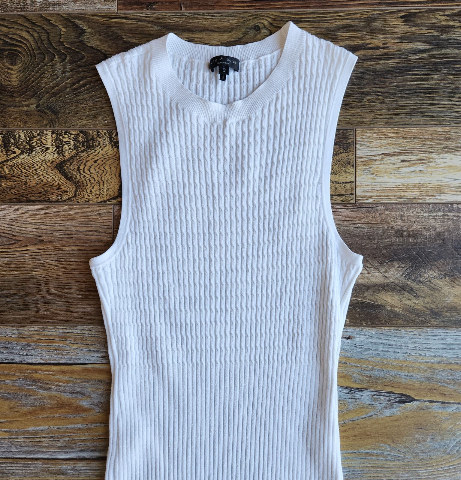 Rag & Bone Brea Sleeveless Cable Rib-Knit Midi Dress Stretch Crewneck White Sz.L - Thumbnail 12