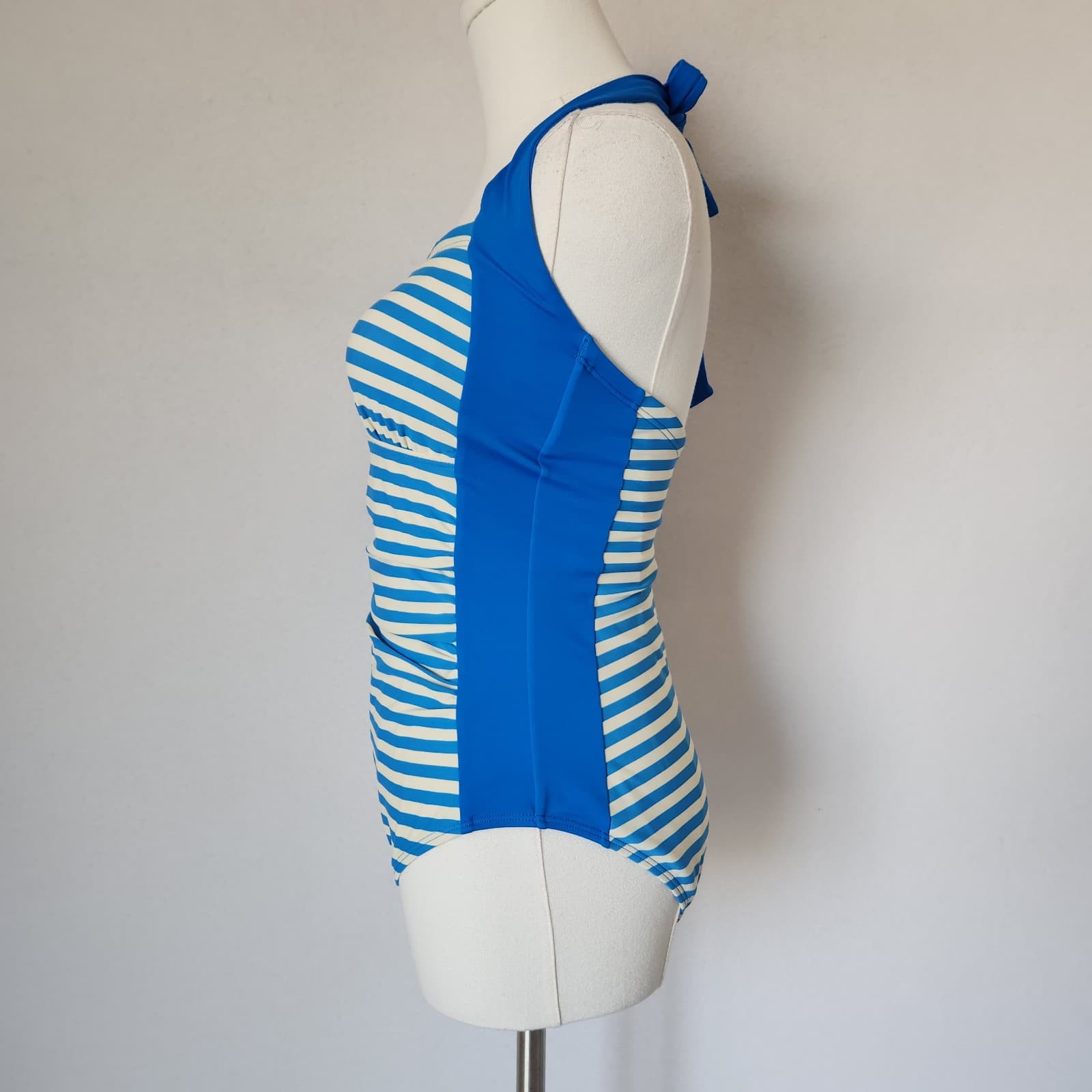Boden Minori One Piece Swimsuit Halter Tie-Neck Bra Pad Stripe Blue White Size 4 - Thumbnail 5