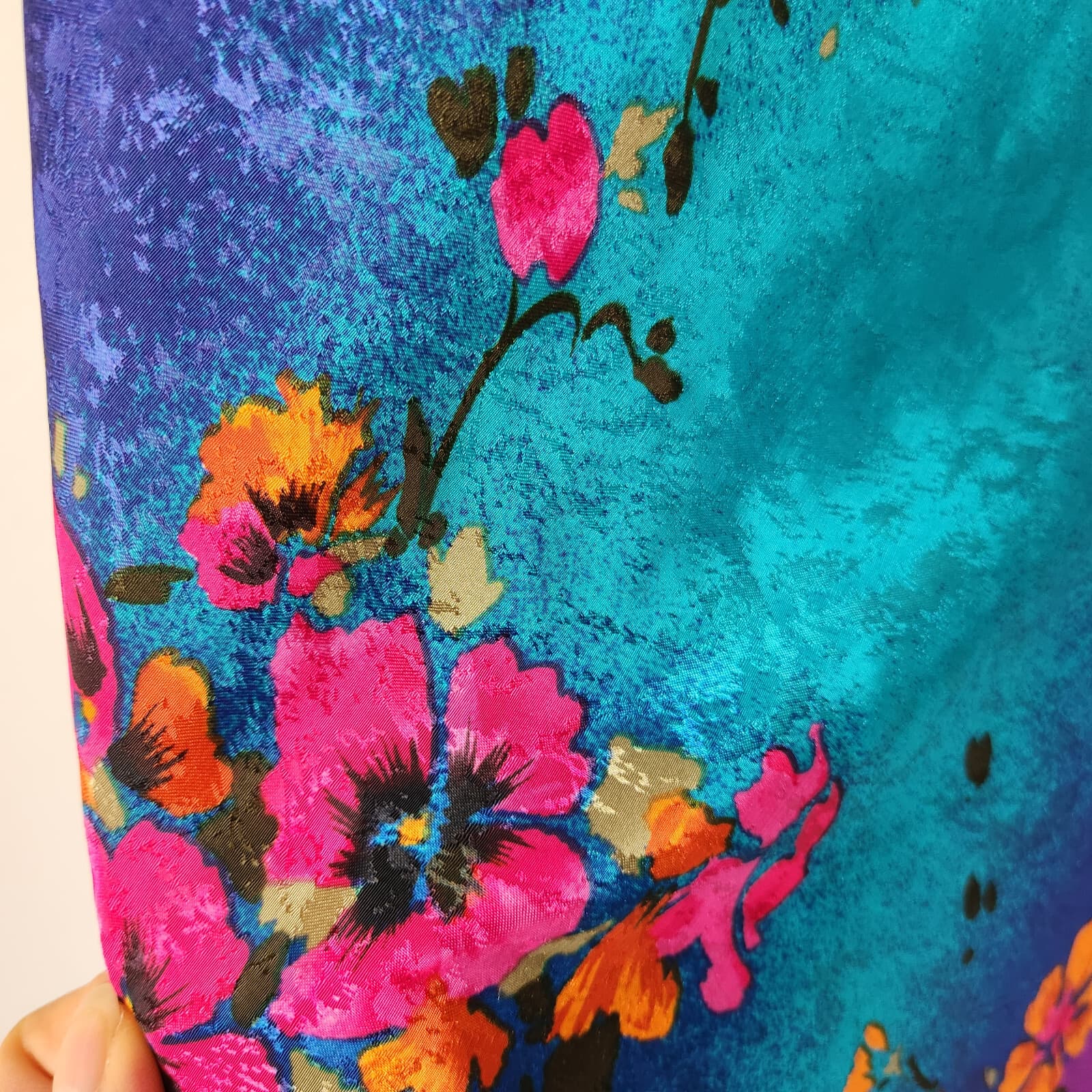 Vintage Y2K Circa 2000 USA Floral Satin Maxi Slip Dress Straps Multicolor Sz.M - Thumbnail 3