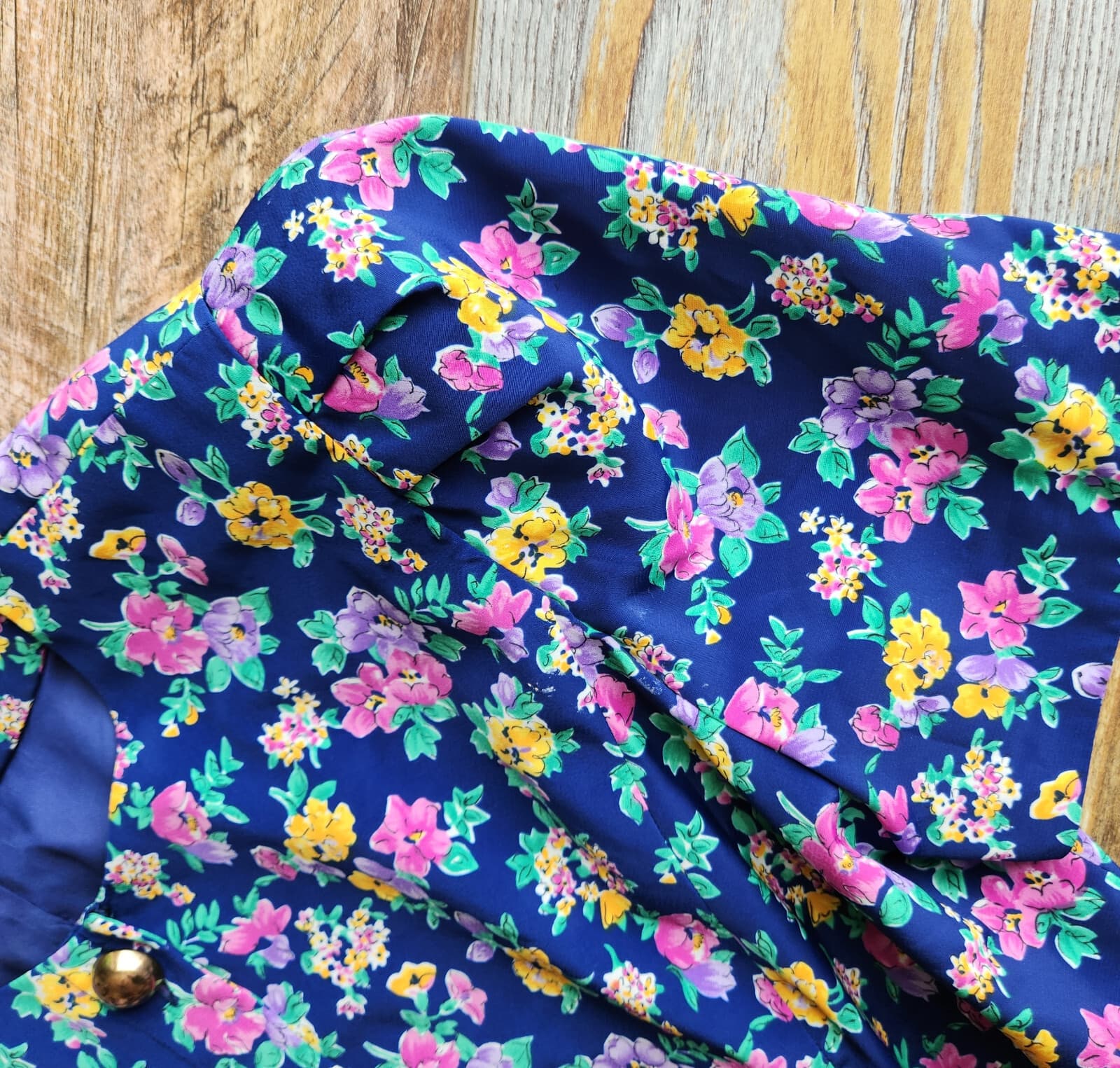 Vintage Talbots 2pc. Set Floral Button Front Top + Pleat Midi Skirt Blue Sz.12 - Thumbnail 10