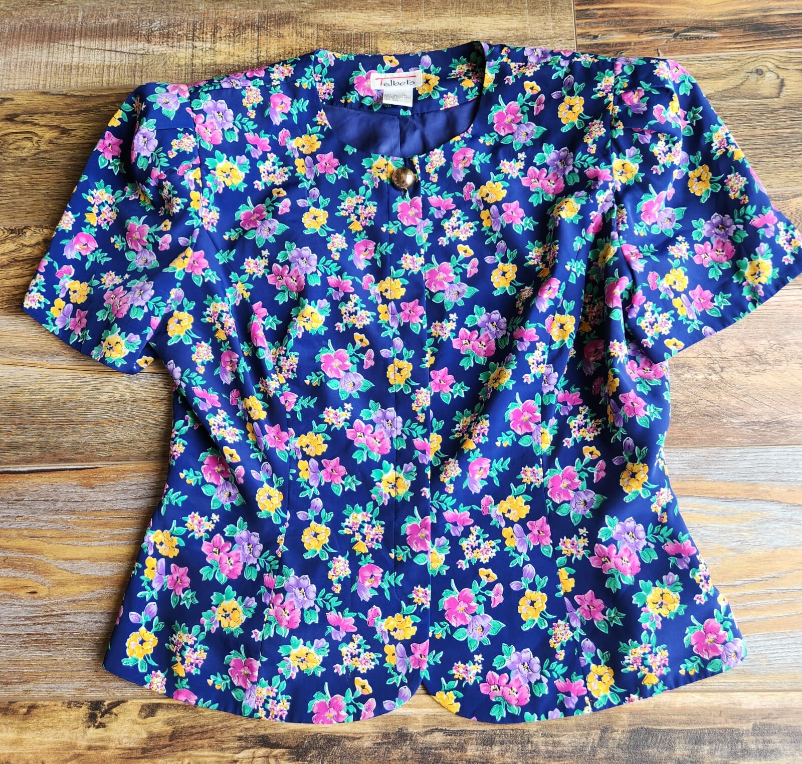 Vintage Talbots 2pc. Set Floral Button Front Top + Pleat Midi Skirt Blue Sz.12 - Thumbnail 9