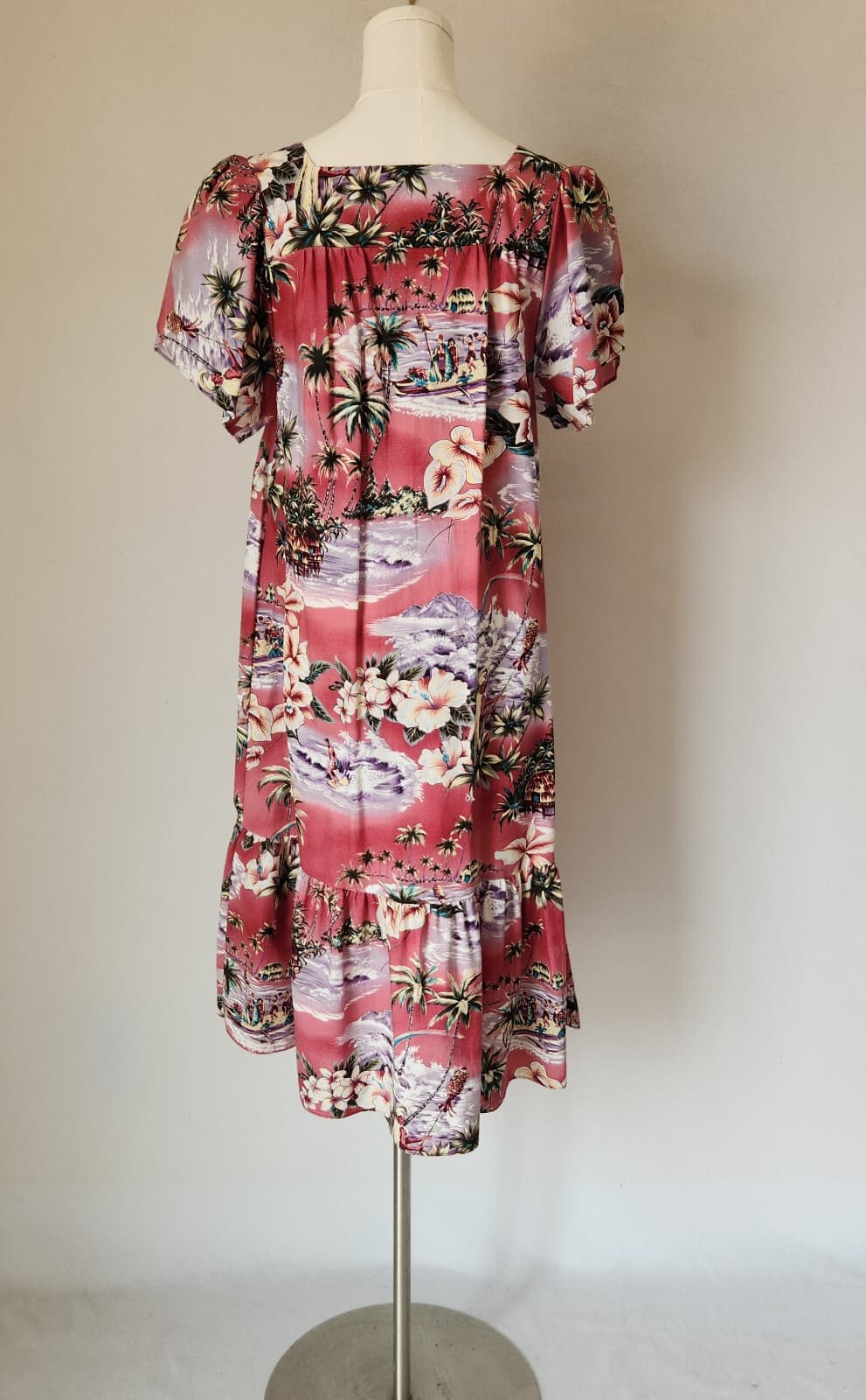 Jade Fashions Tropical Beach Hawaii MuuMuu Tiered Midi Dress Lap-Over Sleeve S - Thumbnail 6