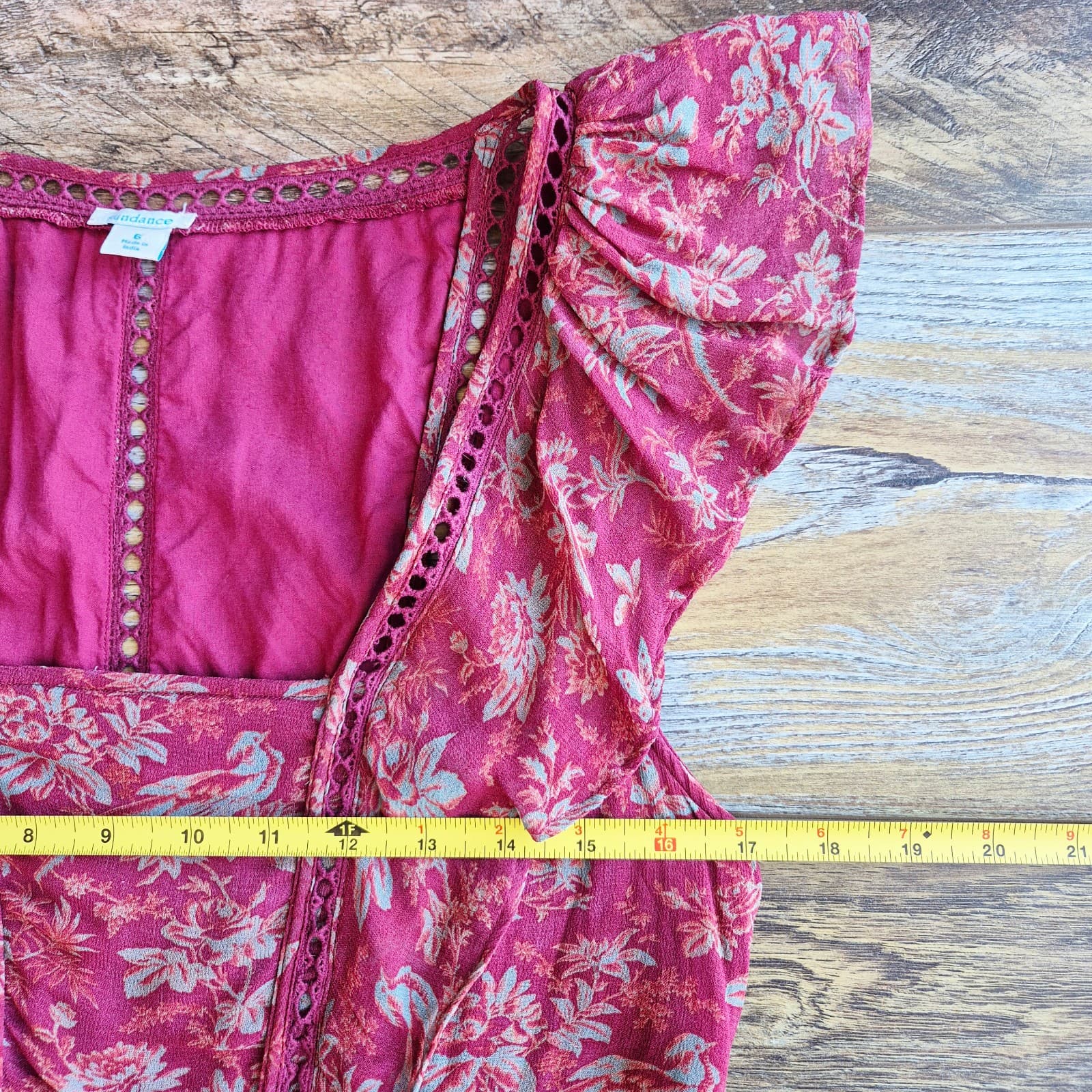 Sundance Harvest Floral Tiered Maxi Dress Ruffle Cap Sleeve Chiffon Red Womens 6 - Thumbnail 15