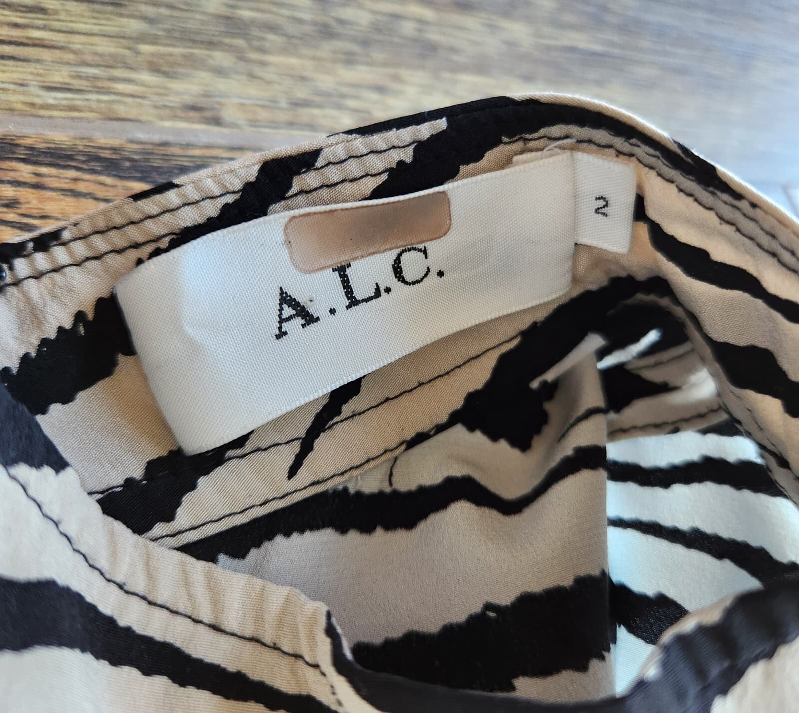 A.L.C Kennedy Animal Print Silk Two-Tone Midi Dress Long Sleeve Black Beige Sz.2 - Thumbnail 14