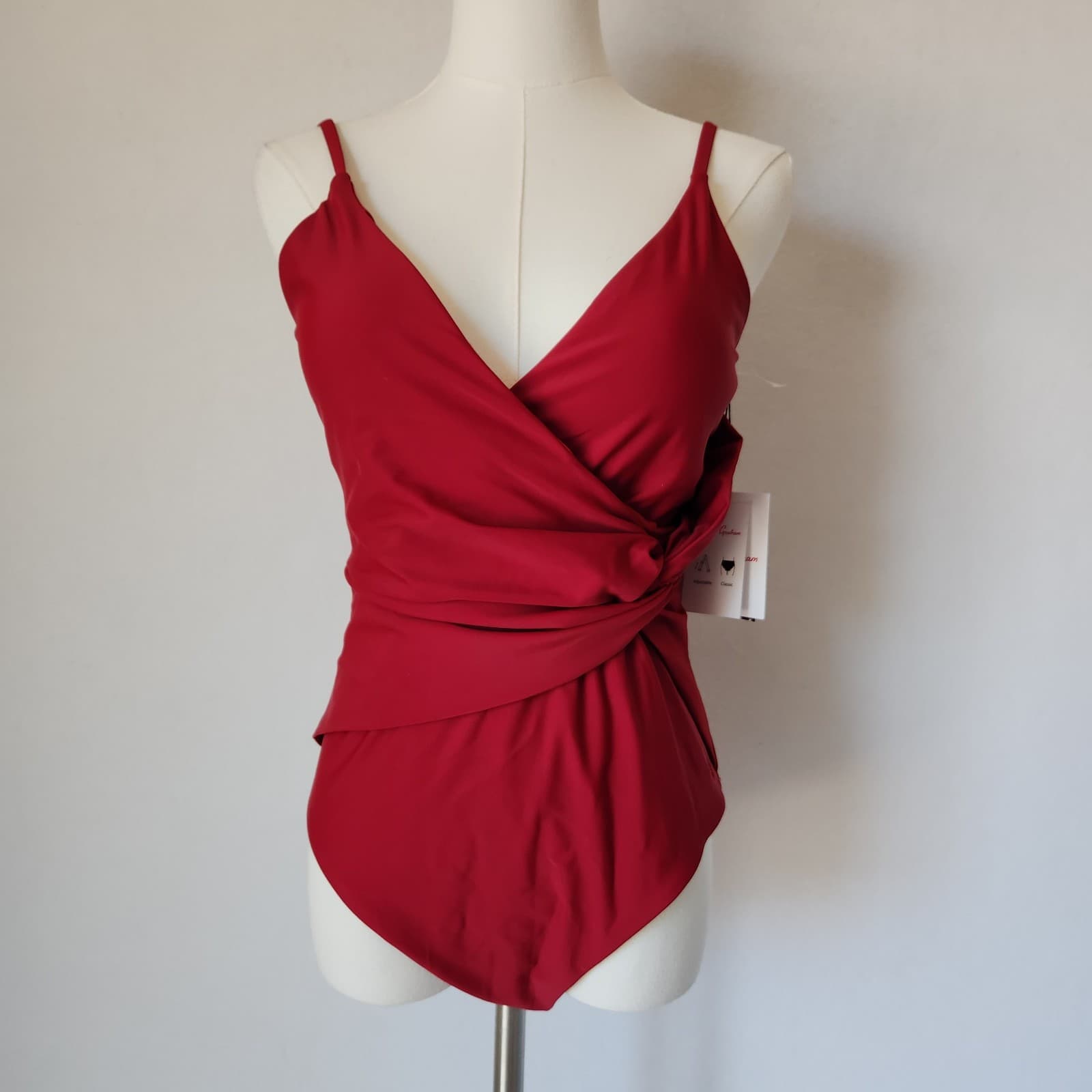 NWT Robert Graham $178 One Piece Twisted Wrap Swimsuit Bra-Pad Plumberry Sz.10 - Thumbnail 2