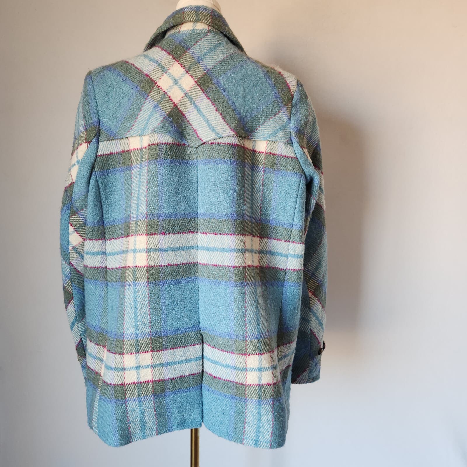 Sundance Basilica Atomic Fleck Plaid Double Breast Coat Wool Blend Blue Bust 48" - Thumbnail 7