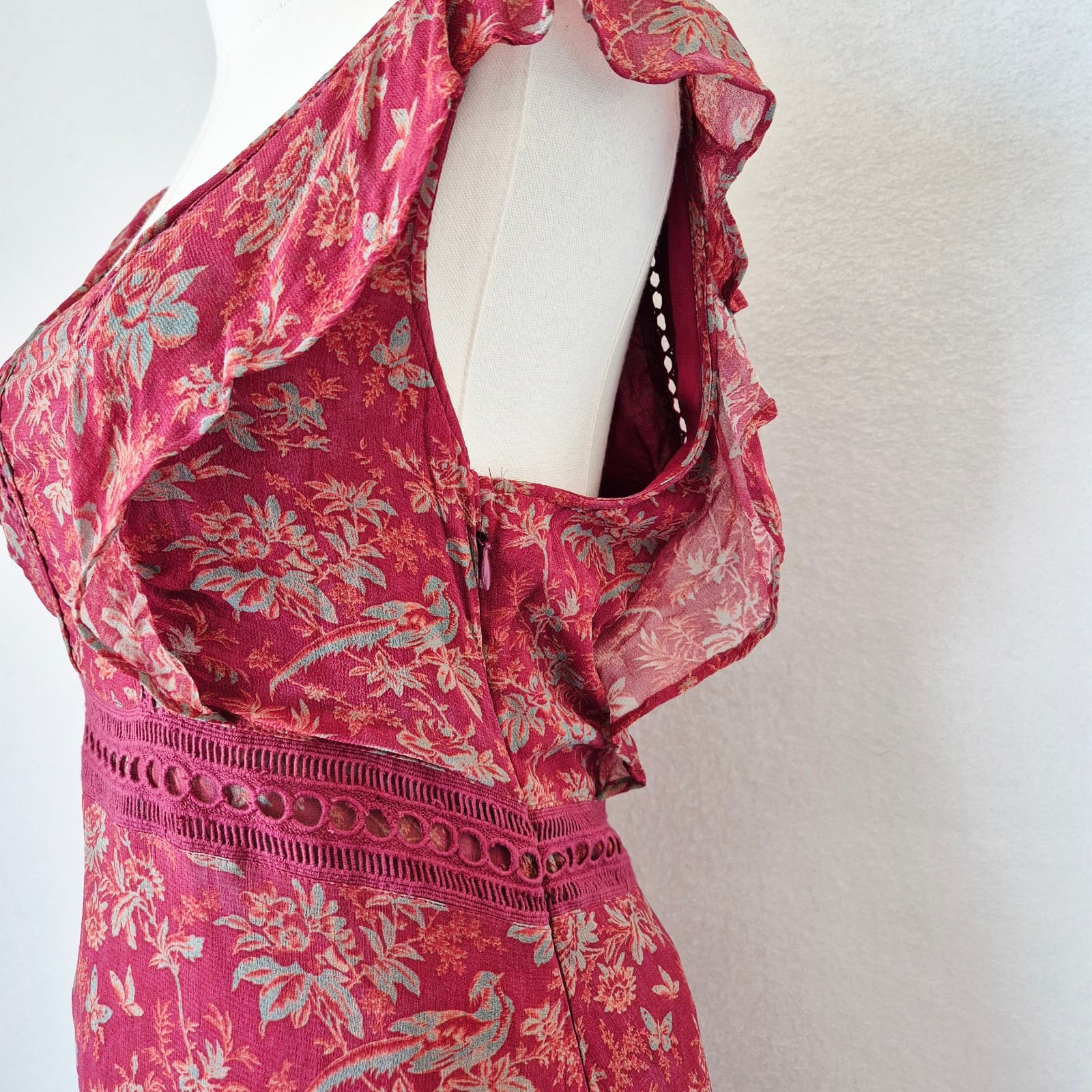Sundance Harvest Floral Tiered Maxi Dress Ruffle Cap Sleeve Chiffon Red Womens 6 - Thumbnail 8
