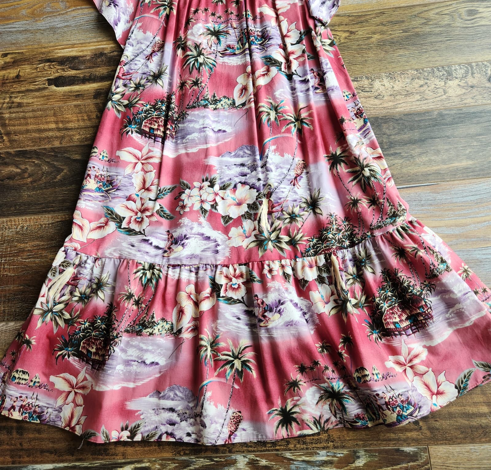 Jade Fashions Tropical Beach Hawaii MuuMuu Tiered Midi Dress Lap-Over Sleeve S - Thumbnail 8