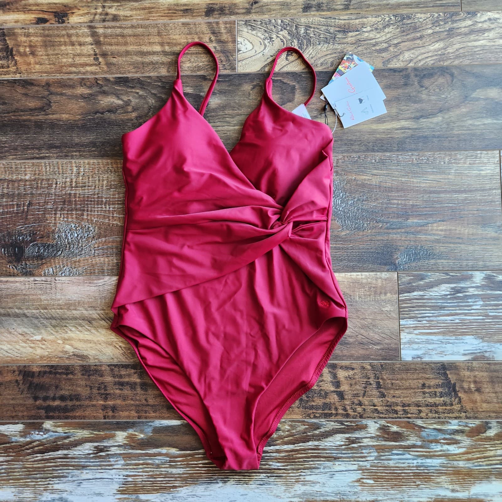 NWT Robert Graham $178 One Piece Twisted Wrap Swimsuit Bra-Pad Plumberry Sz.10 - Thumbnail 6