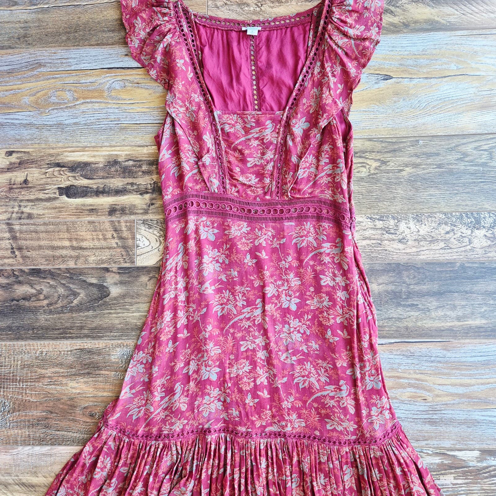 Sundance Harvest Floral Tiered Maxi Dress Ruffle Cap Sleeve Chiffon Red Womens 6 - Thumbnail 11